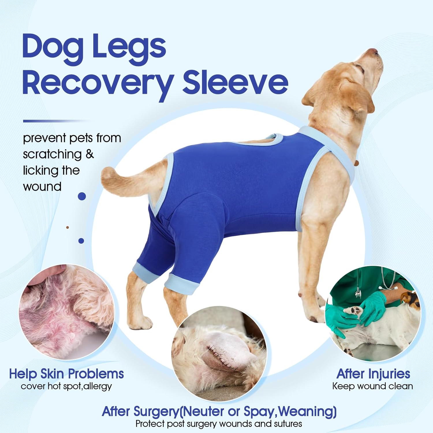IDOMIK Recovery Suit for Dogs Hind Legs|Dog Surgery Suit for Female Spay Male Neuter,Dog Leg Sleeve to Stop Licking Rear Legs,Long Sleeves Wound Cover Onesie Shirt for Dogs,Cone Collar Alternative