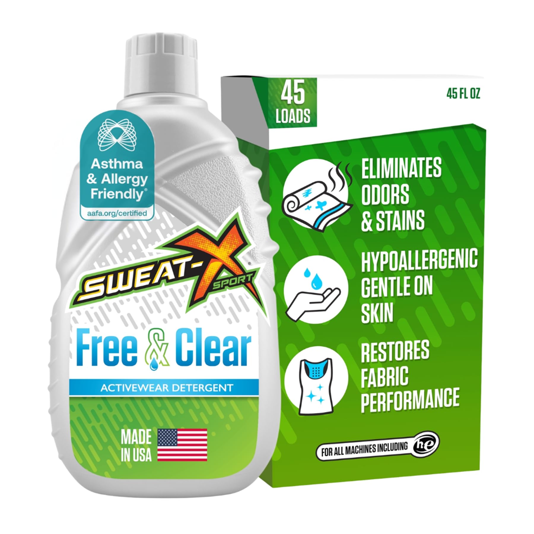 SWEAT X Free & Clear Laundry Detergent Liquid - Organic, Natural Non Toxic Laundry Detergent for Sensitive Skin - Gentle Washing Detergent for