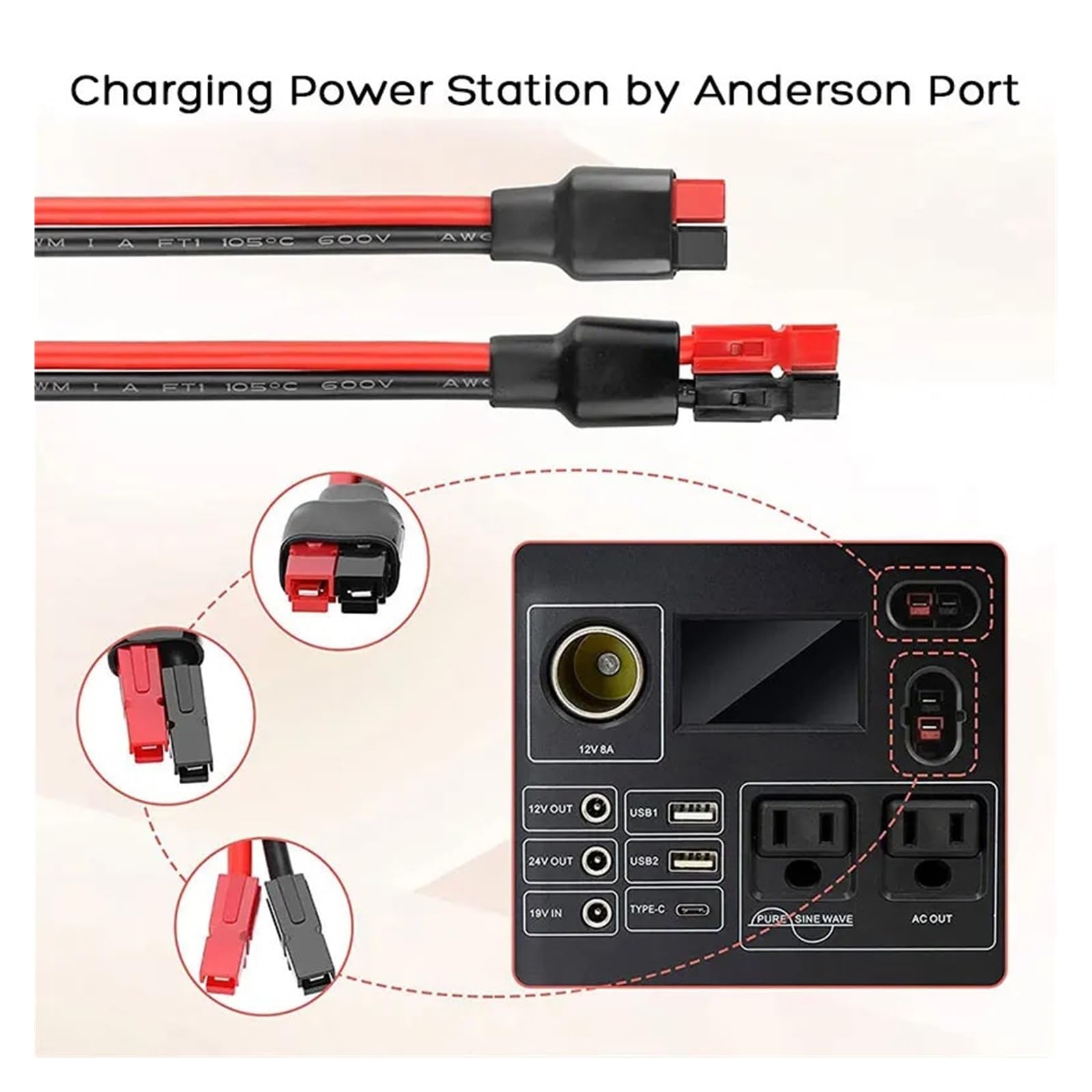 Anderson to Cigarette Lighter Charging Cable 2 m 12 V 24 V do Power Station