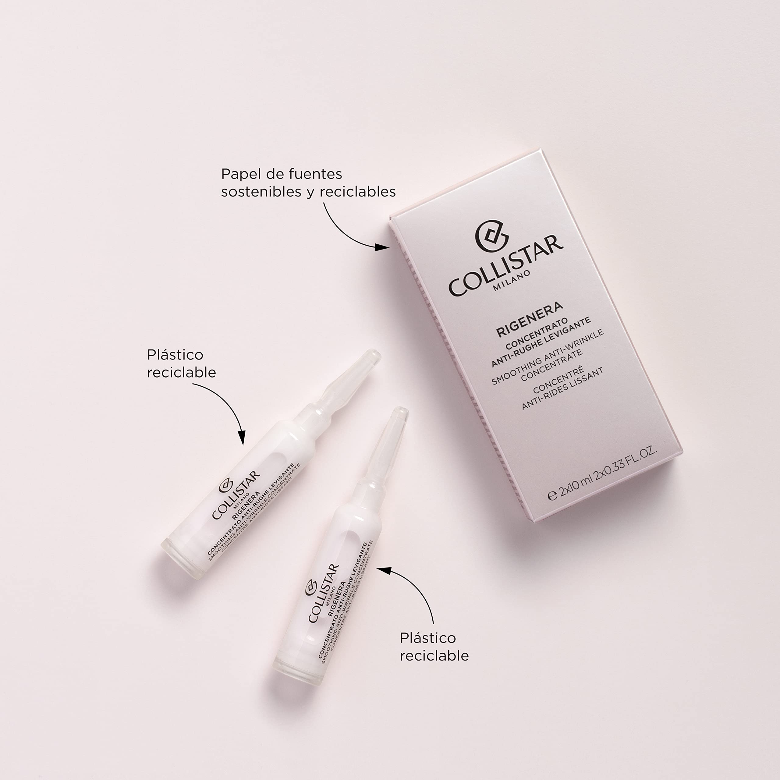 Collistar Rigenera Concentrato Anti-rughe Levigante, trattamento urto viso e collo che contrasta le rughe, stimola la riparazione cellulare, senza alcol e siliconi, 2 x 10 ml