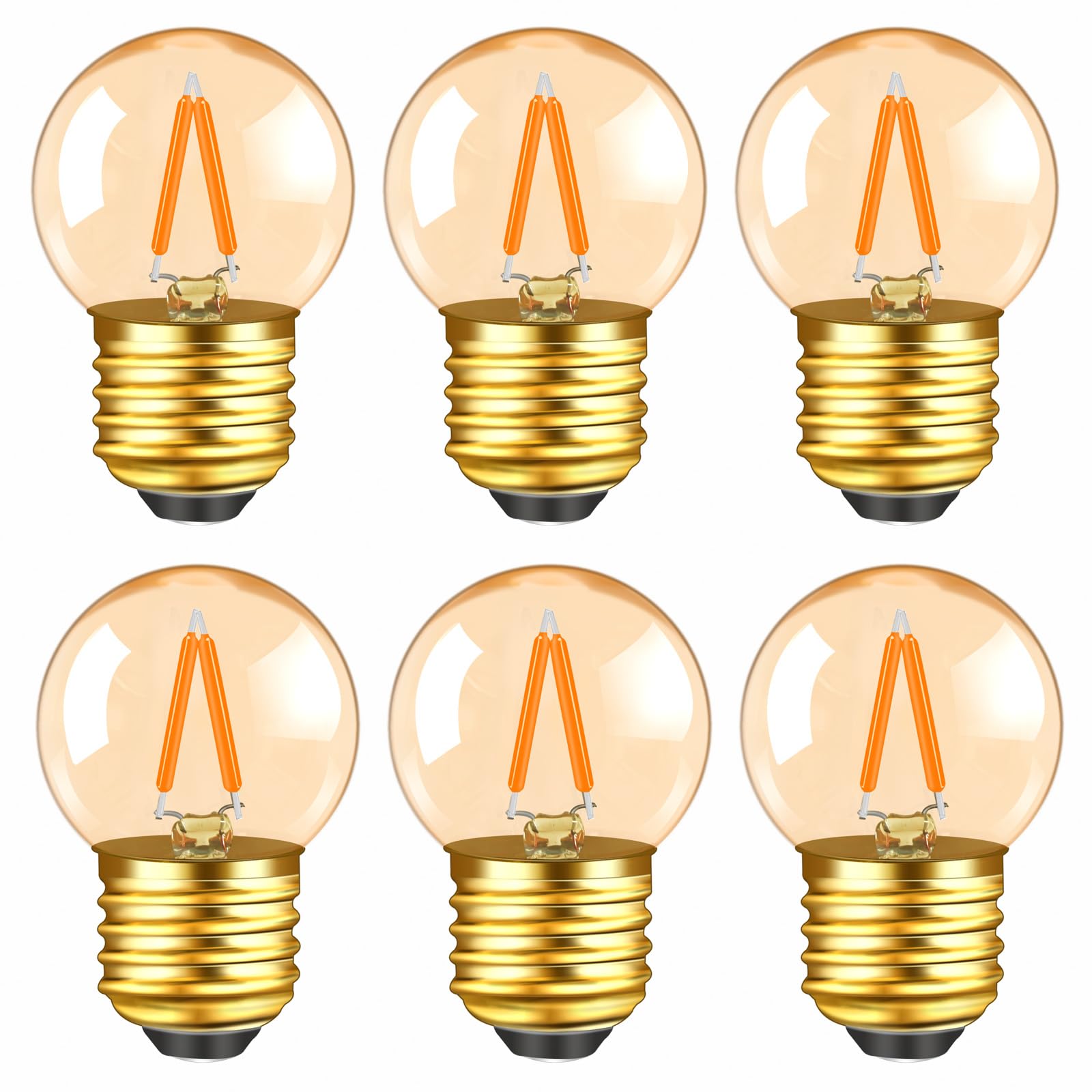 Caldarax 1W G40 E27 LED Vintage Golf Ball Night Light Bulbs, 10W Equivalent, Amber Glass Warm White 2200K, Decorative Led Filament Edison Screw Bulb, AC 220V, Non-Dimmable, 6 Pack