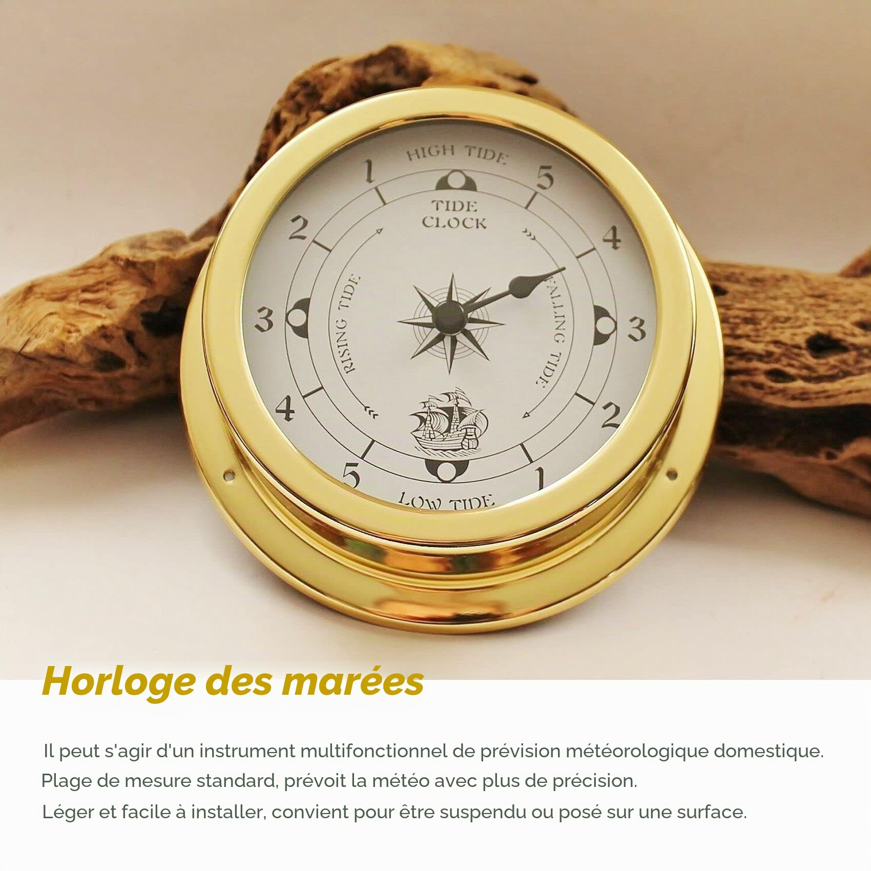 Horloge des marées en cuivre marine 115 mm décoration murale bateau