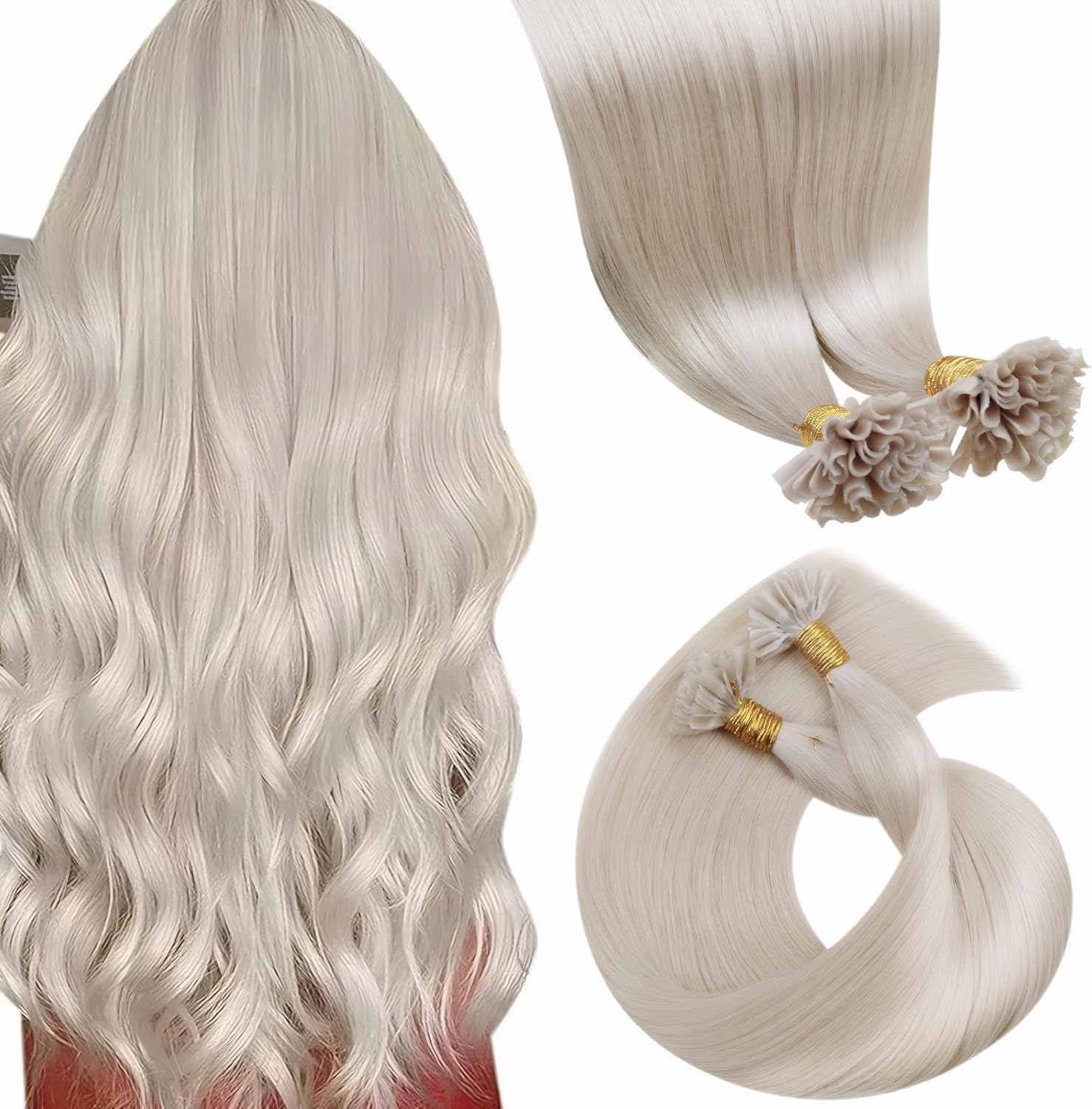 Totale 150g Extension Capelli Veri Cheratina Biondo Platinum con Balayage Marrone Chiaro a Biondo 55cm