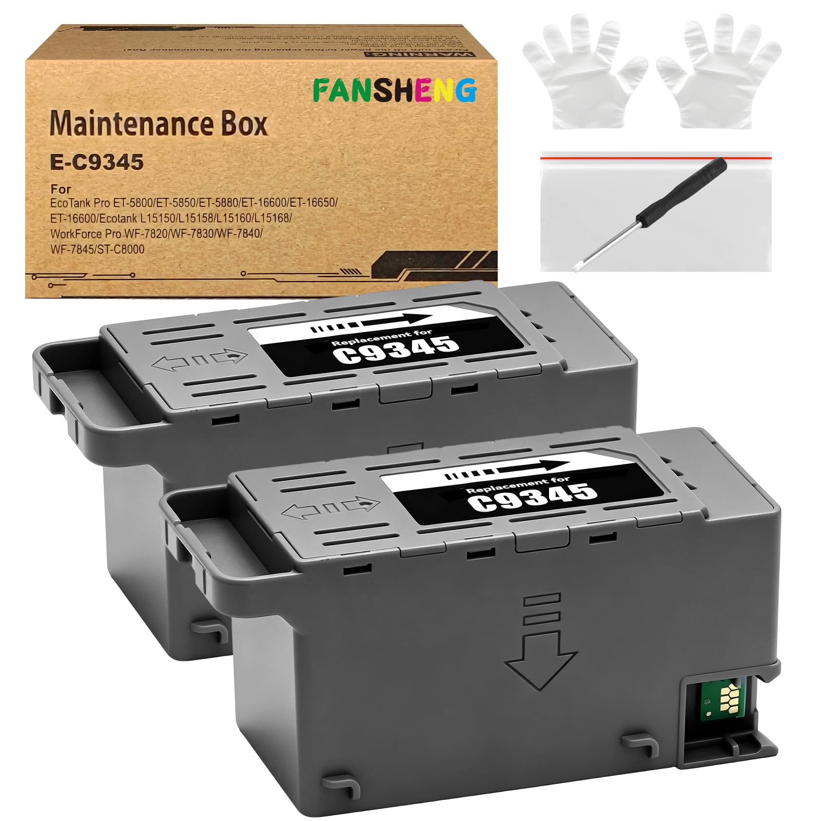 C9345 Ink Maintenance Box Replacement for WF-7840 ET-16650 ET-16600 ET-8550 ET-5850 ET-5880 ET-8500 WF-7820 WF-7310 ET-5800 EC-C7000 ST-C8000 ST-C8090 Printers (C12C934591/PXMB9/C9345)(2 Packs)