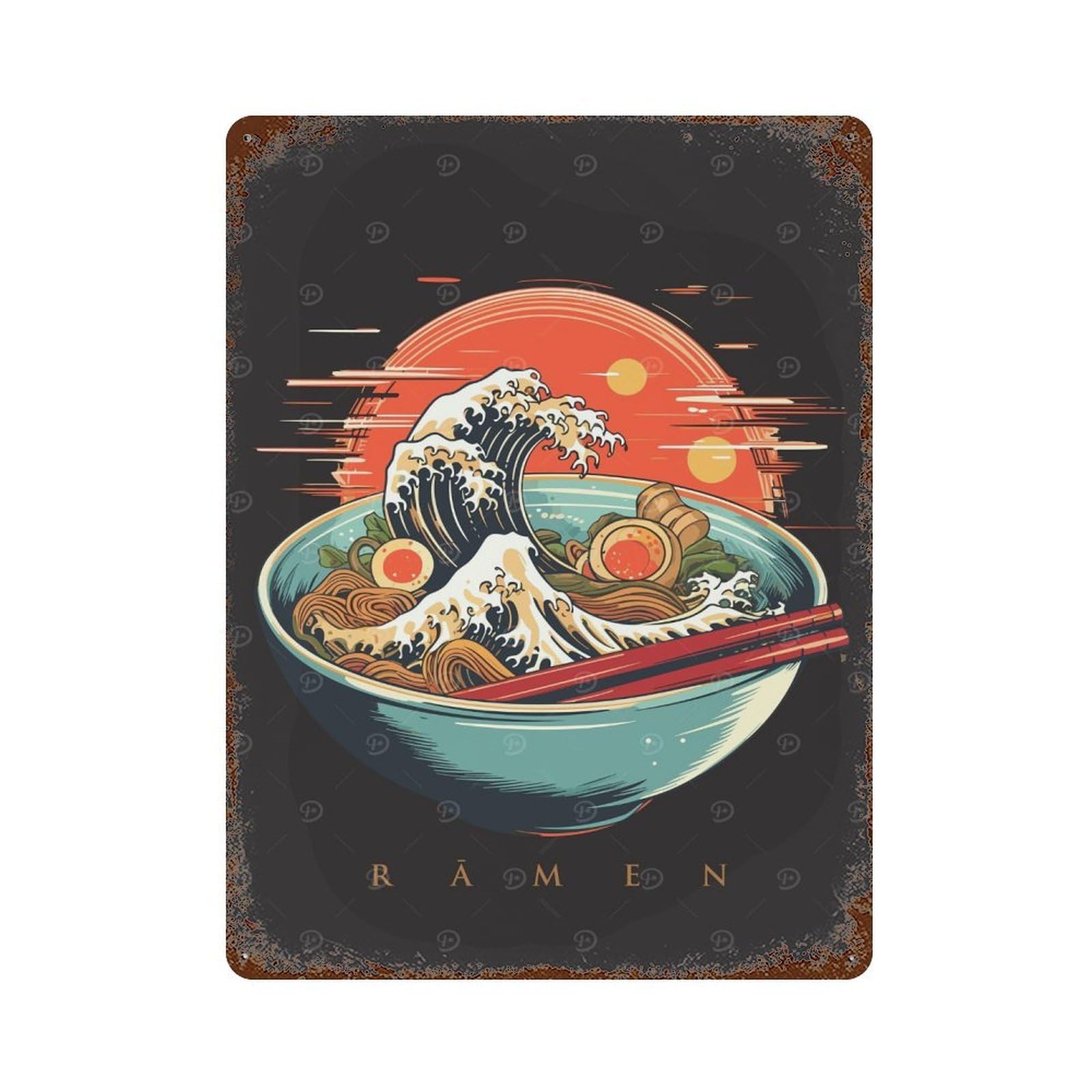 Ramen Noodles 15.7"x11.8" Rusty Metal Tin Sign, Shabby Chic Decor for Bistro, Counter And Cafe Decor