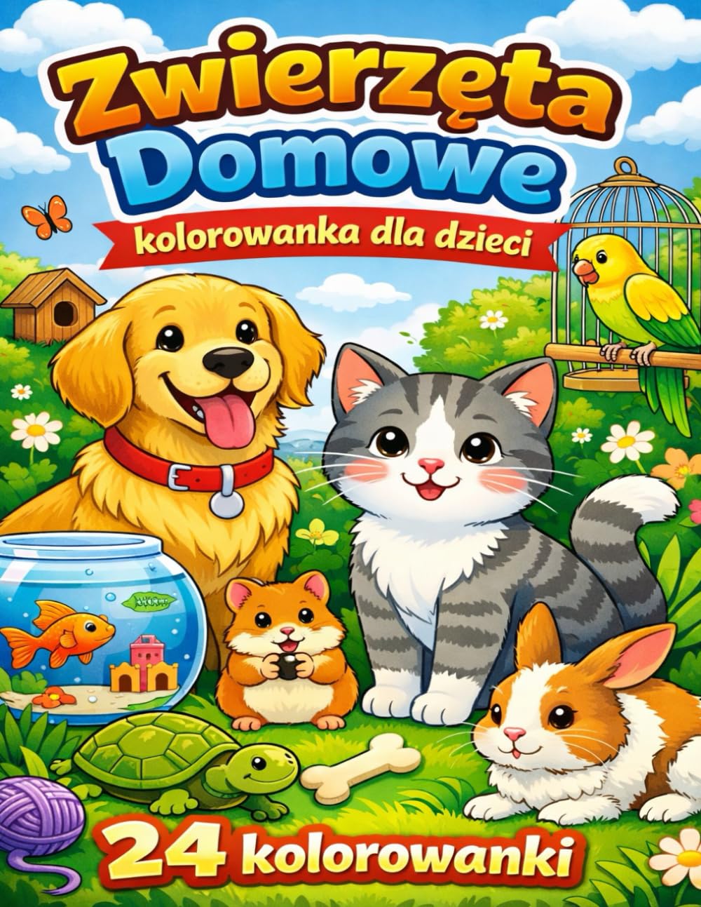 Zwierzęta Domowe: 24 kolorowanki dla dzieci