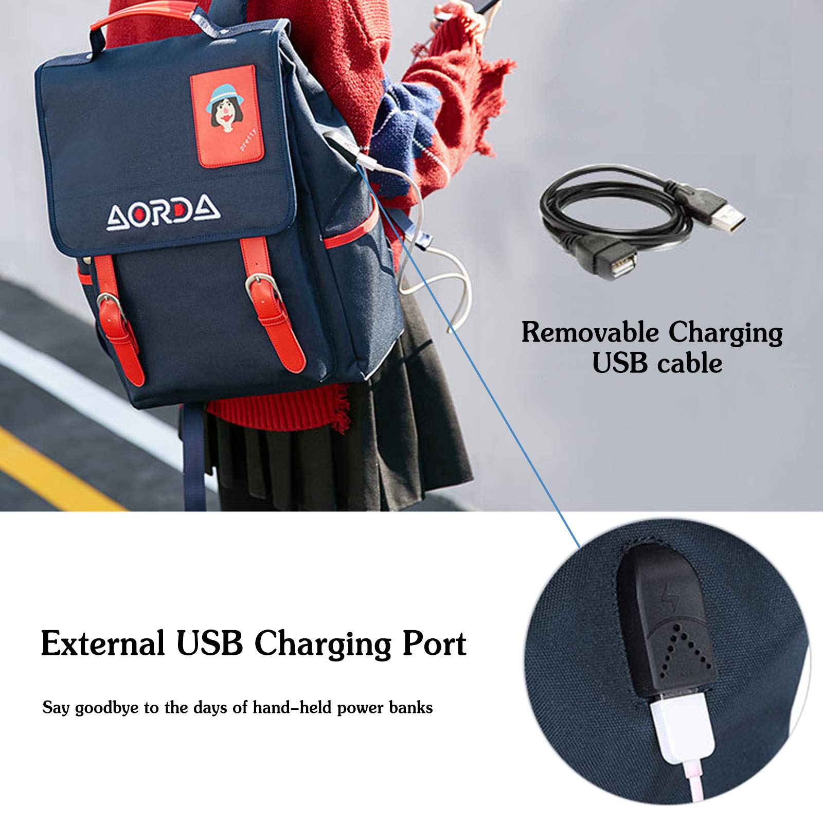 FANDARE Damski plecak modny plecak dzienny z przyłączem USB do ładowania, dla dziewcząt, torba szkolna, na laptopa o przekątnej ekranu 15,6", plecak podróżny, do szkoły, na zakupy, randkę, tornister,