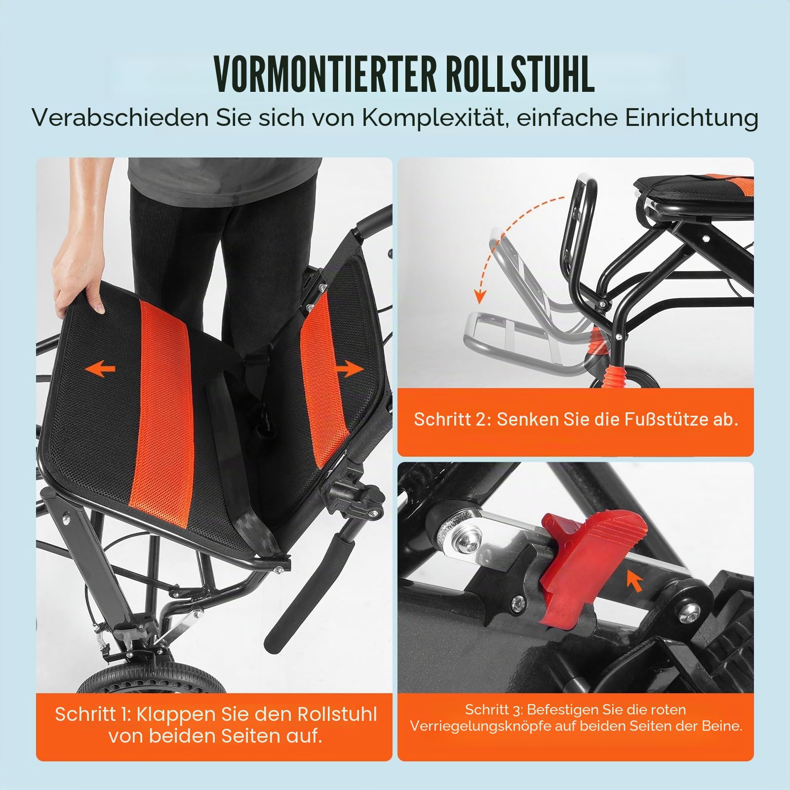 VEVOR Rollstuhl, Aluminiumlegierung, ultraleichter Transportstuhl für Erwachsene, faltbarer Rollstuhl mit klappbaren Schreibtisch-langen Armen, selbstsichernde Bremse, 45,7 cm breiter Sitz, 100 kg