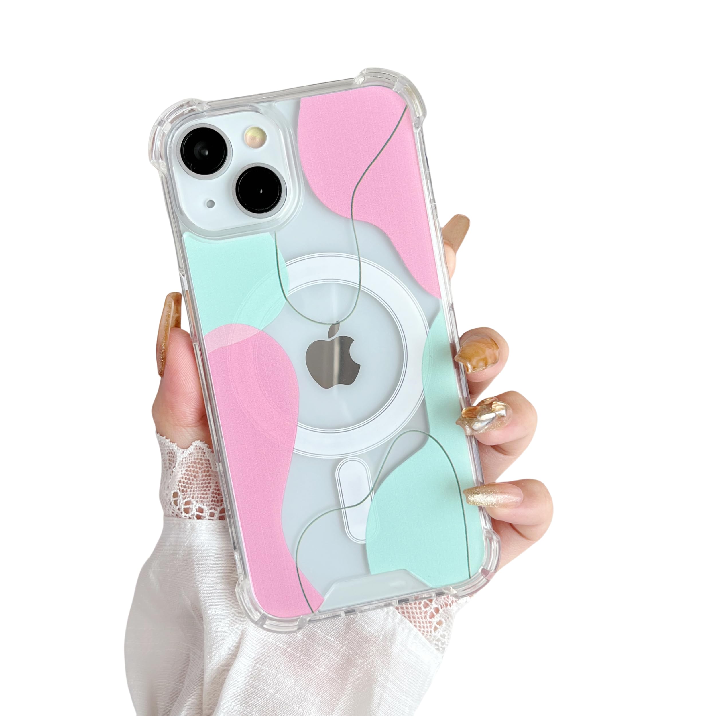 DEFBSC Magnetic Case for iPhone 13/14 [Work with Magsafe] Soft Shaped Art Design with Built-in Bumper Protective Phone Case, Cute Slim Acrylic Cover,