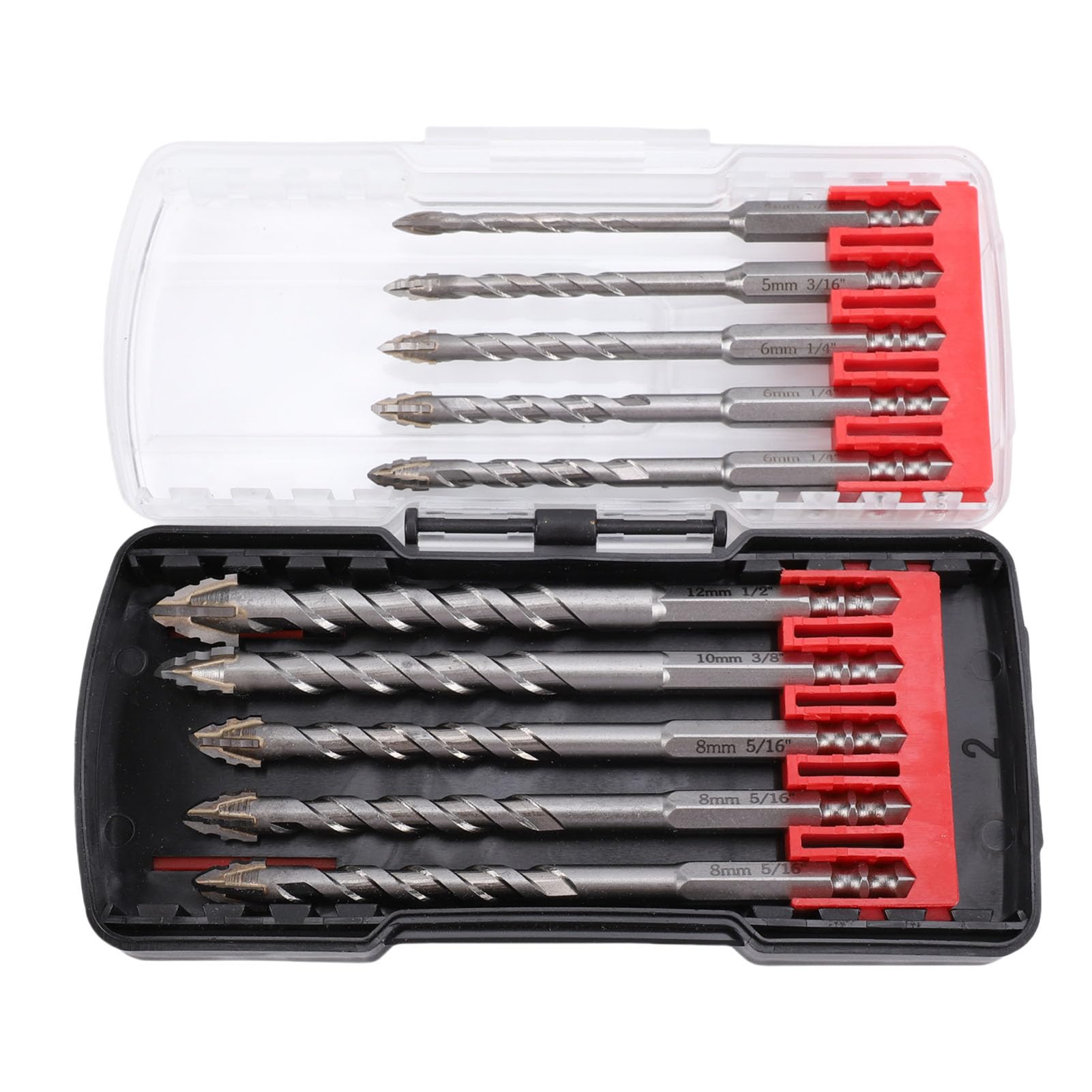 Cryfokt Juego de Brocas Dentadas con Punta de Carburo, Vástago Hexagonal para Mampostería, Hormigón, 10 Piezas, para Azulejos, Vidrio, Madera