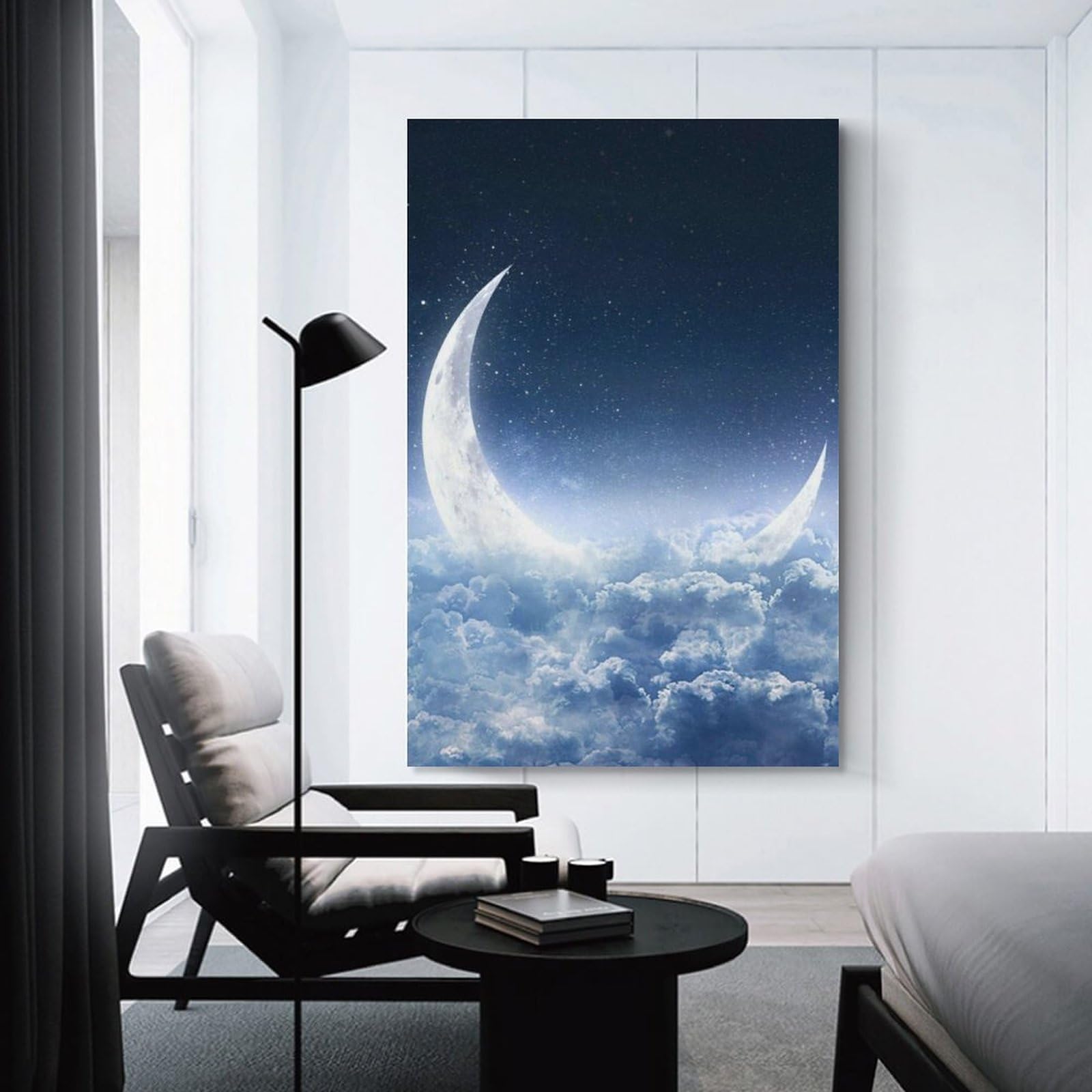 絵画　アクリル画　おやすみ三日月 インテリア アート Amazon.co.jp: 絵画 月と白い雲インテリア 絵画 夜の三日月 アート