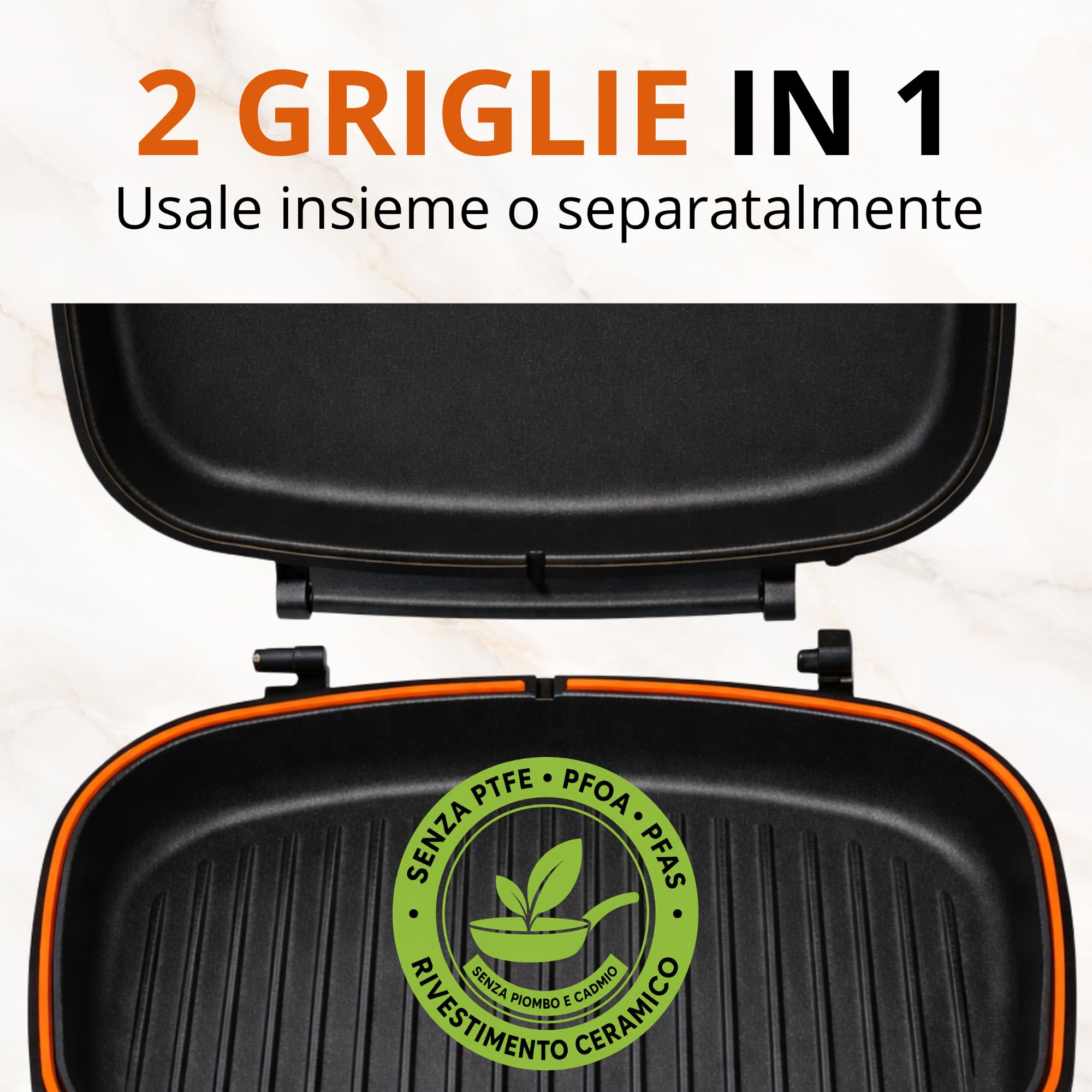 Stone&Stone Doppia Griglia Bistecchiera Rettangolare 32 x 25 cm, Padella Fornetto Antiaderente Ceramica Tedesco, 2 Piastre Separabili, Induzione Gas, Chiusura Ermetica, con Pinza, Senza PFAS PTFE PFOA