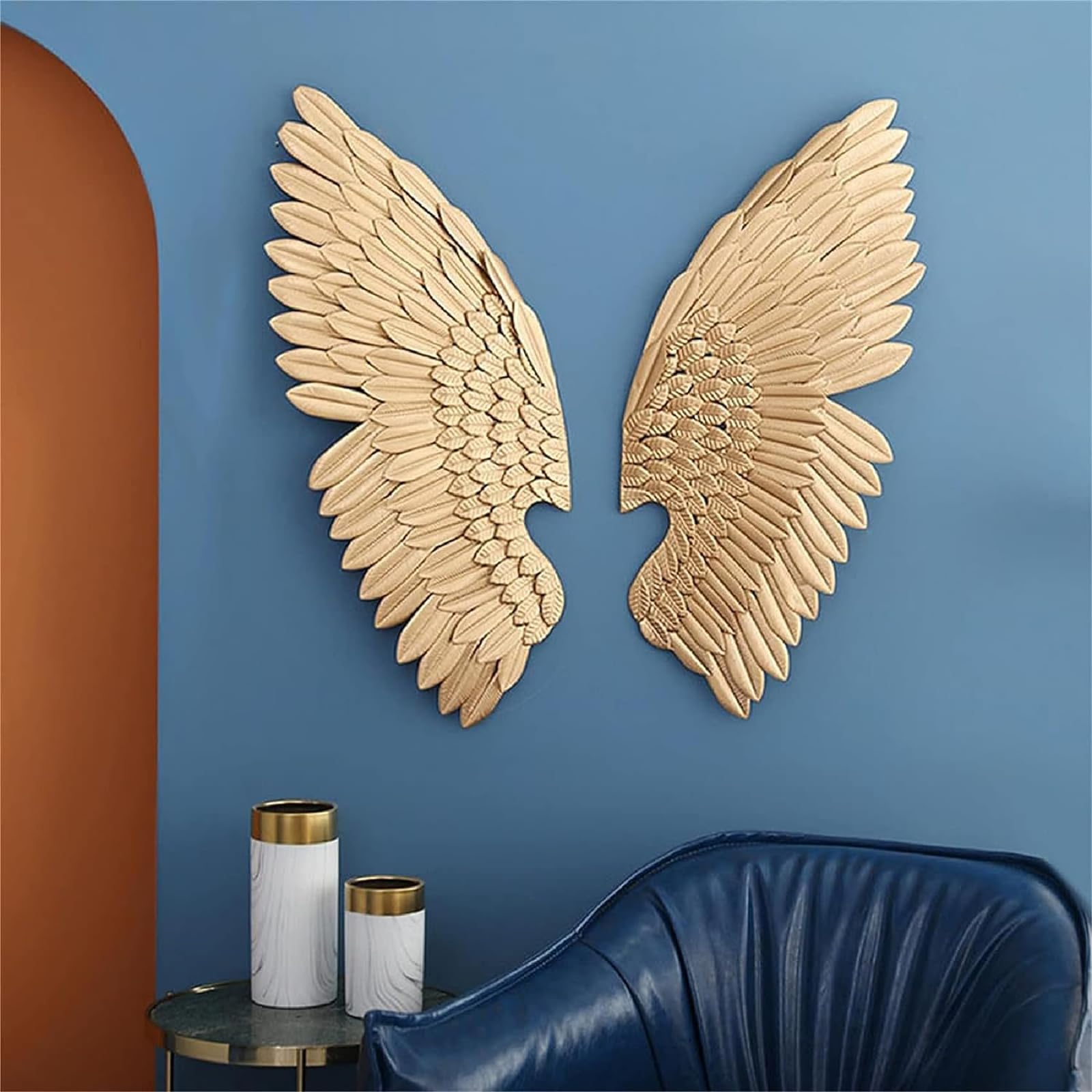 MObyat3D Wall Hanging Angel Wings, A Pair Of Angel Wings Metal Wall Art Wings Sculptures Handmade Bas-Relief Wall Sculptures, for Bedroom and Living Room
