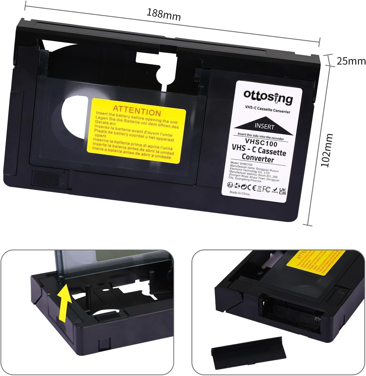 VHS-C Bandkassettenadapter für Camcorder Motorized VHS VHS-C auf VHS - Ideal für Videorecorder, Videokassettenspieler und VHS auf Digital Converting