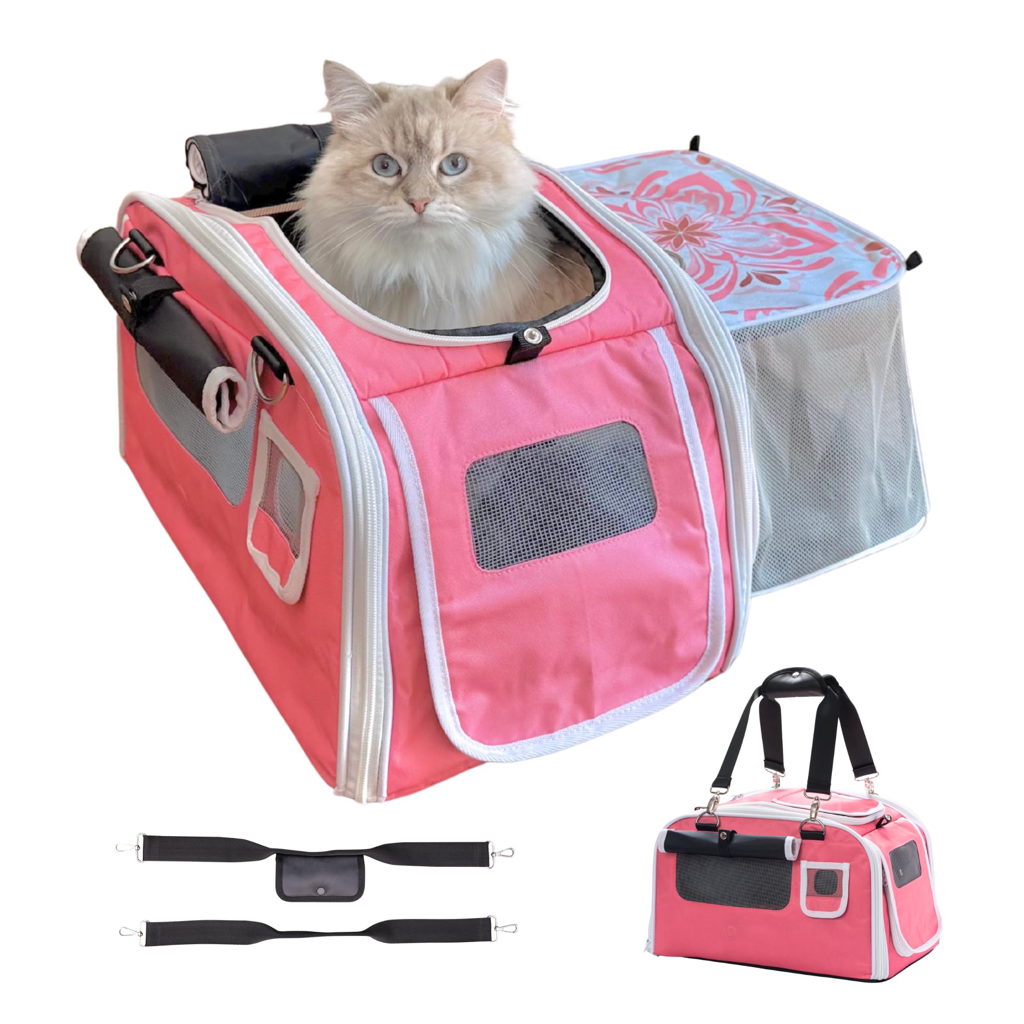 Kittyrama Soft-Sided Cat Carrier with Expandable Hideaway, Amalfi Dreams, Medium
