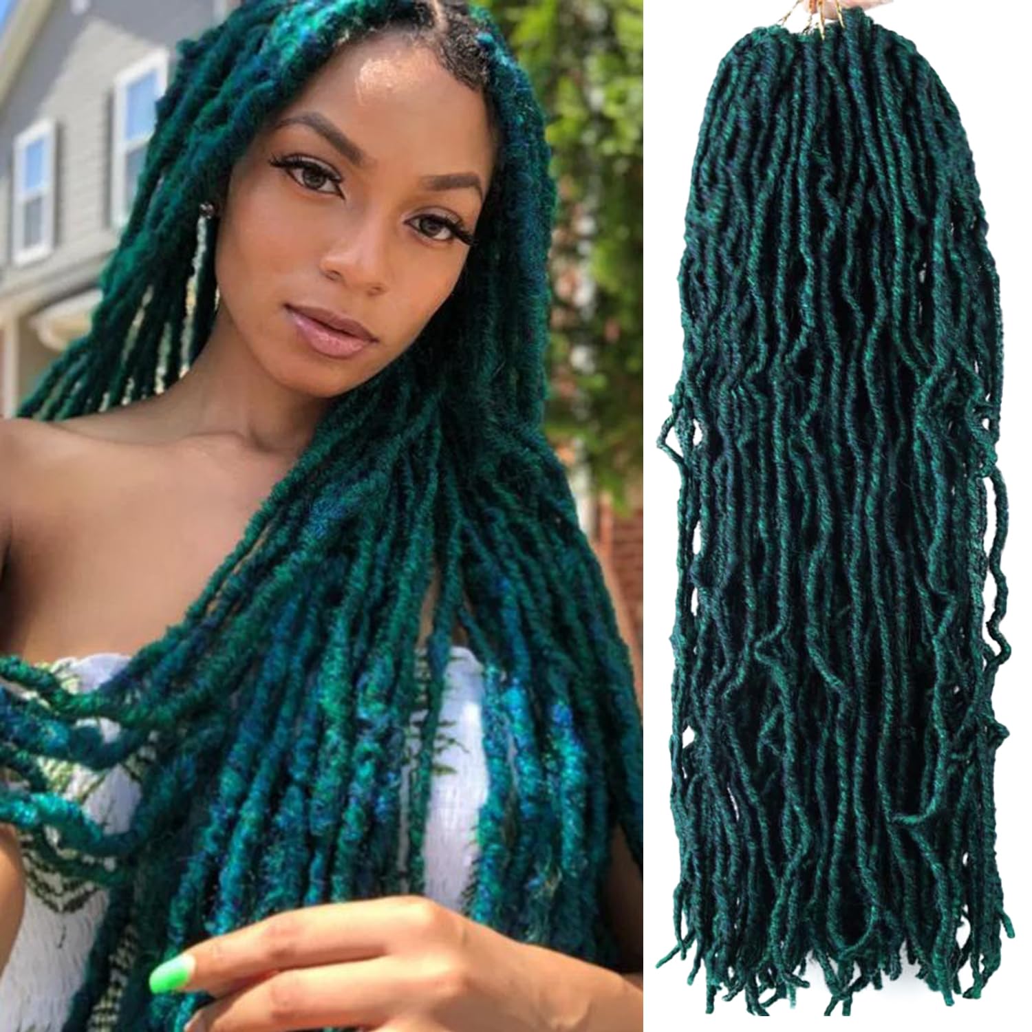 18 Inch Faux Locs Crochet Hair 6 Packs Soft Locs Crochet Hair M1B/Green Crochet Hair for Black Women Synthetic Crochet Braids Hair Extensions (18Inch,