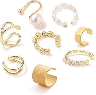 8Pcs Ear Cuffs for Non-Pierced Ears Gold Ear Cuff Earrings for Women Cartilage Hoop Clip On Hypoallergenic Huggie Earrings Fake Nose Ring Jewelry Gifts