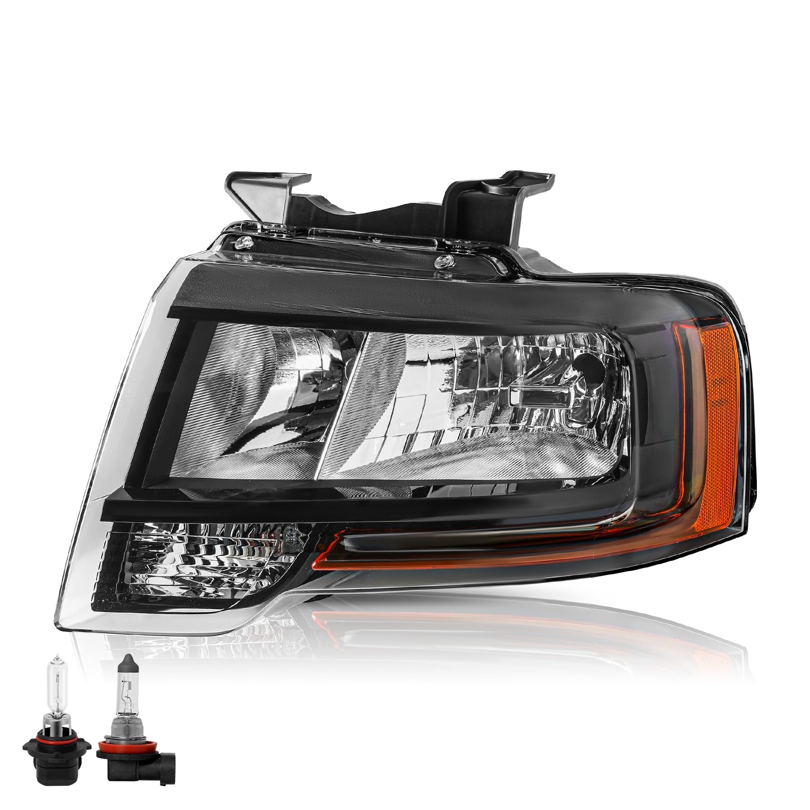 Headlight Assembly Fit for 2015-2017 Ford Expedition Left Driver Side Black Headlamp Replacement w/Bulbs