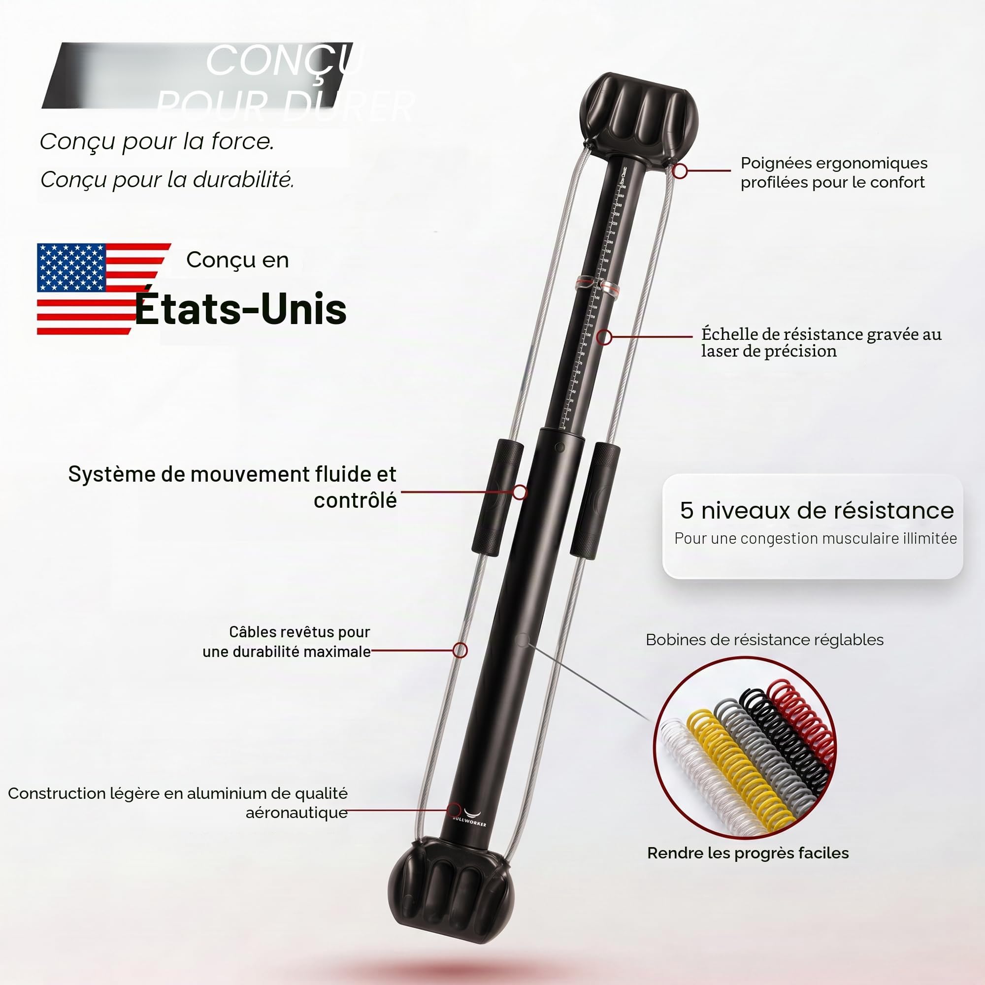 Bullworker Bow Classic 90cm Appareil d'exercice isométrique, Salle de Sport Portable à Domicile, résistance personnalisée, Appareil d'entraînement pour la Poitrine et Les Bras, Complet du Corps