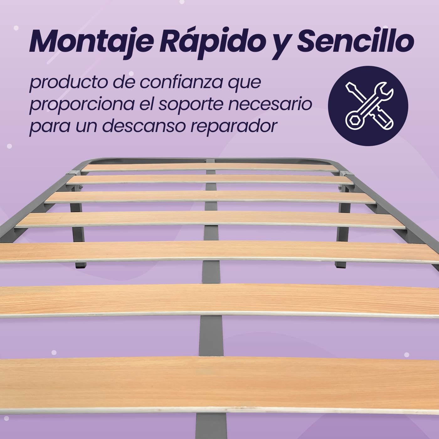 Somier de Láminas Estructura 30x30mm con Juego de Patas, Acabado en Pintura Epoxi Gris, 90x190