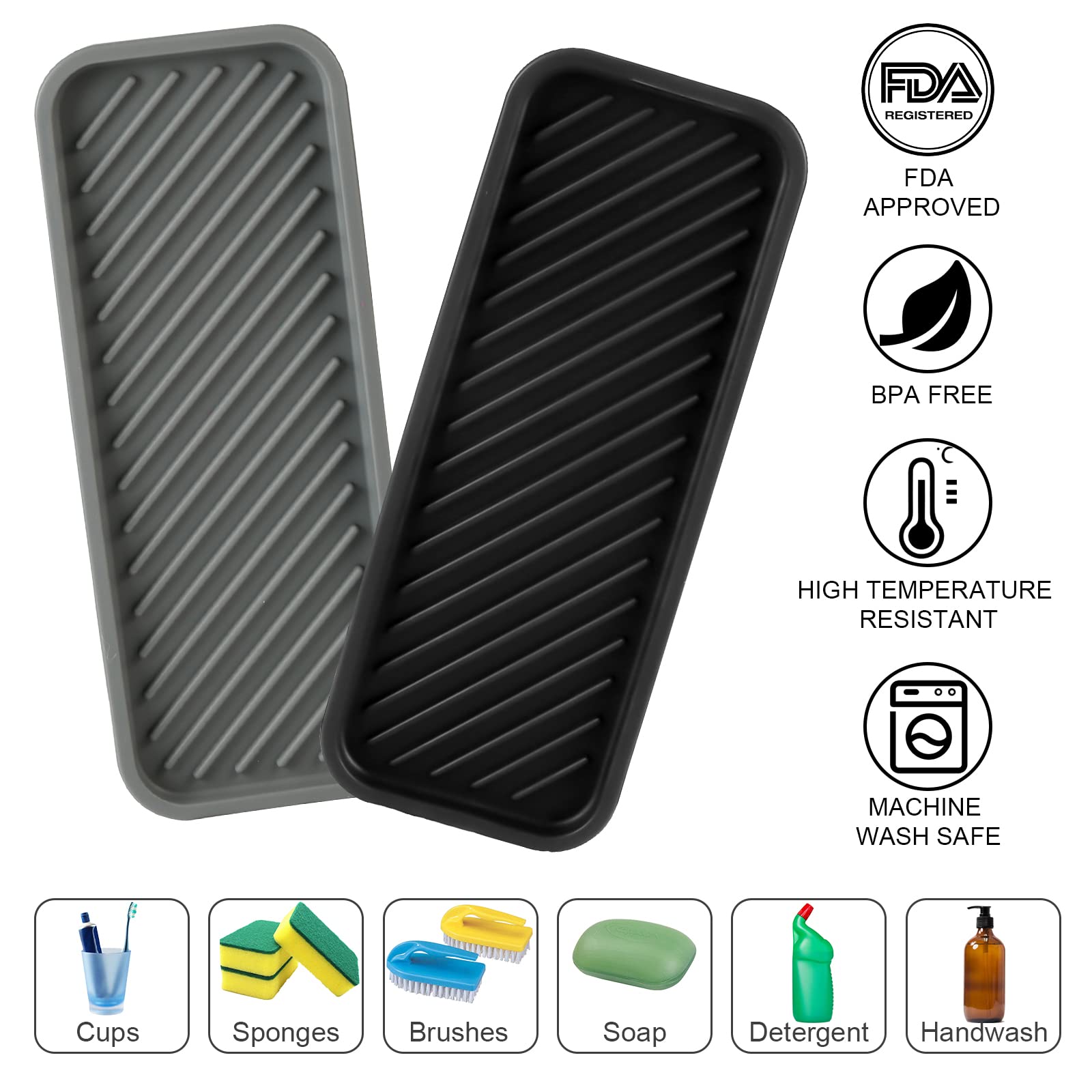 2 Contenitori In Silicone Per Lavello - Portaspugne E Sapone, Organizer Antiscivolo Per Cucina/Bagno - Foto 6