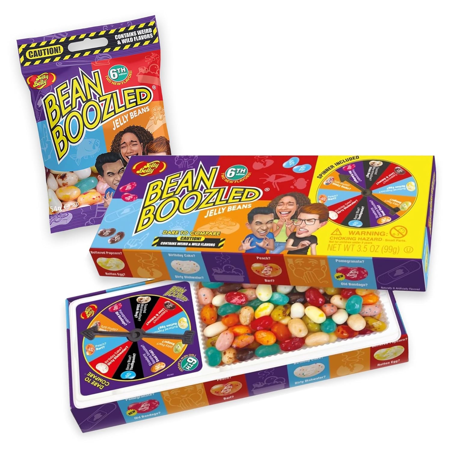Jelly Belly Bean Boozled Set Glücksrad plus eine Nachfüll-Tüte Beans, 1er Pack (1 x 100g + 1 x 54g)