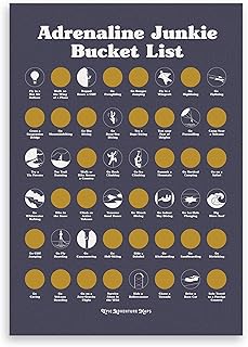 Adrenaline Junkie Crazy Bucket List Ideas Scratch Art Wall Poster - 48 Breathtaking Activities Scratch Off Poster Travel Must Haves, Gift for Travelers and Adventurers, Adventure Decor Grey 24" x 17"