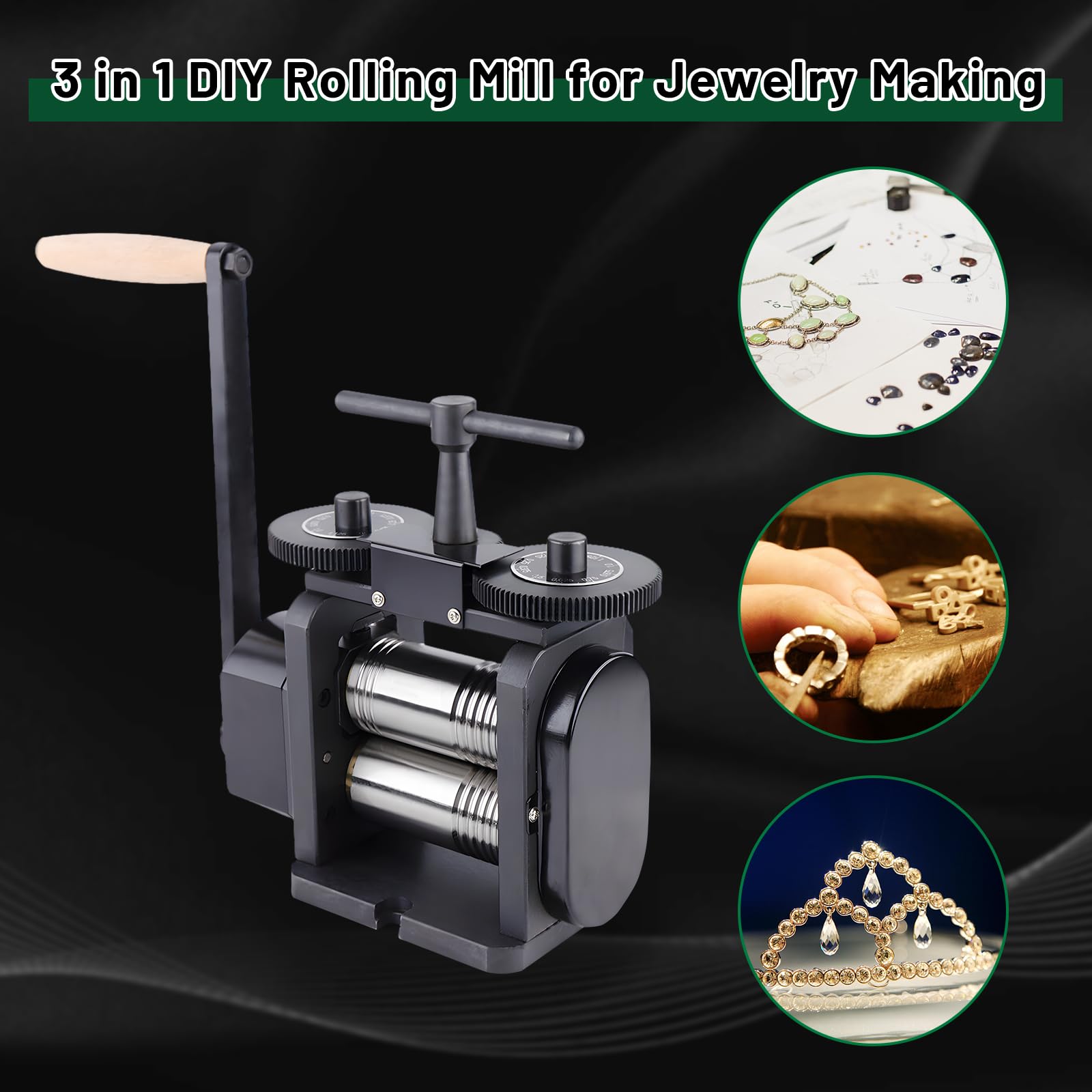 Gdrasuya10 110MM Manual Combination Rolling Mill Machine Jewelry DIY Press Tool Rolling Mills for Jewelry Making for Metal Sheet Flat Pressing Gear Ratio: 4:1 Max Opening 4 MM