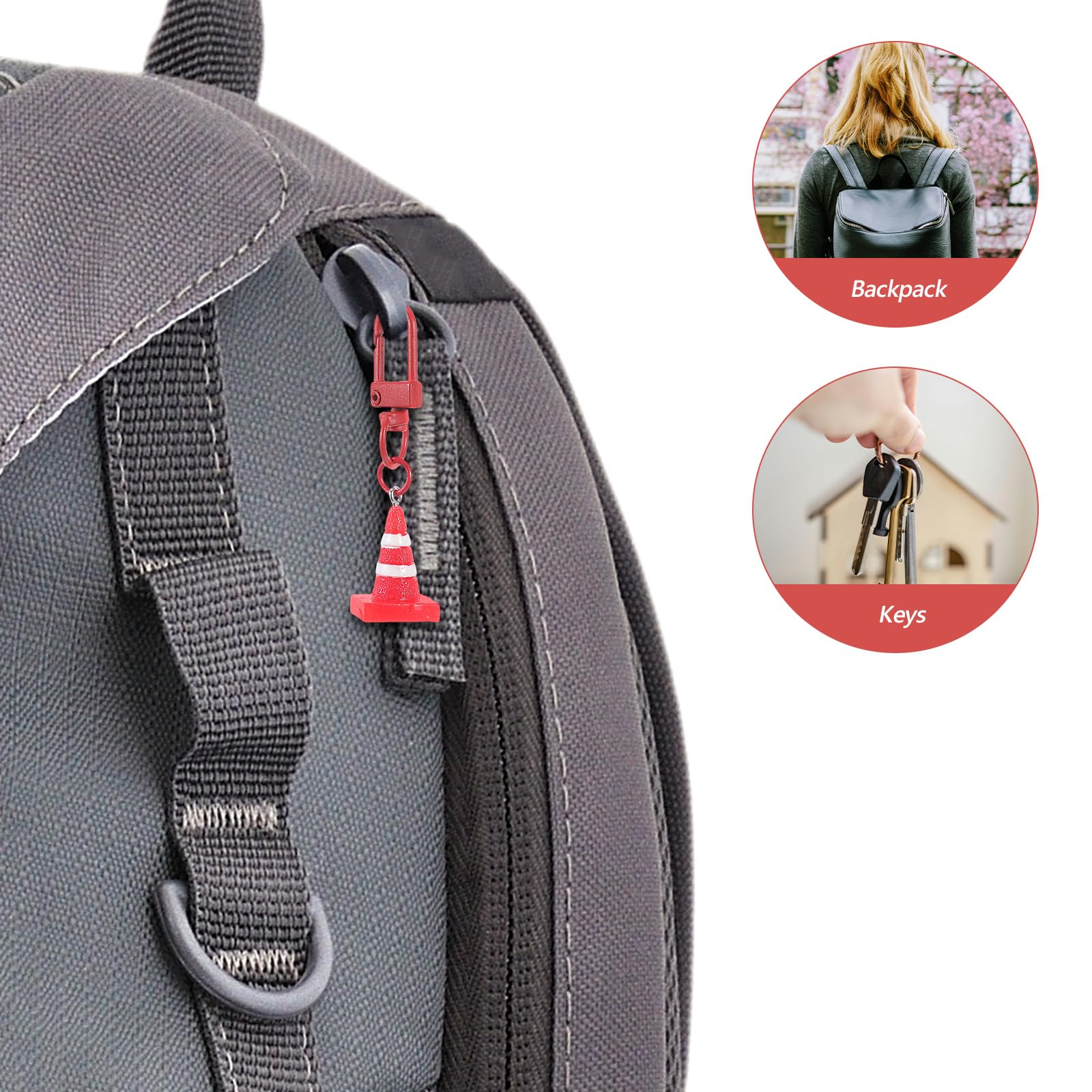 LOGOFUN 3PCS Traffic Cone Keychains Mini Traffic Cone Keyrings Resin Traffic Cone Key Pendants for Bag Backpack Purse Supplies