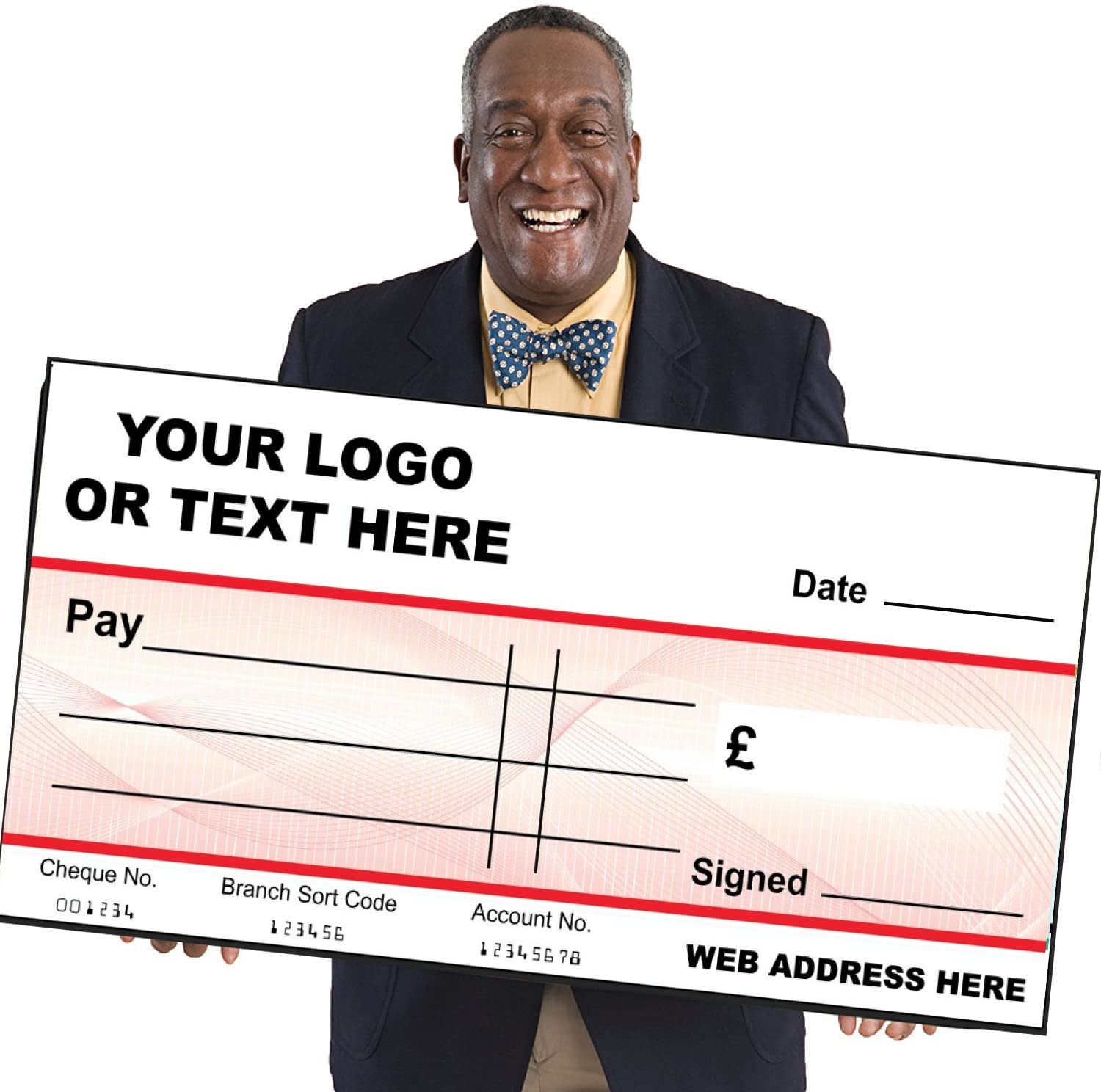 Blank Cheque Paper Presentation Charity Large 1m Wide x 50cm deep Cheque Check for Photoshoots Gloss Laminated use with Write and Wipe Pen W7