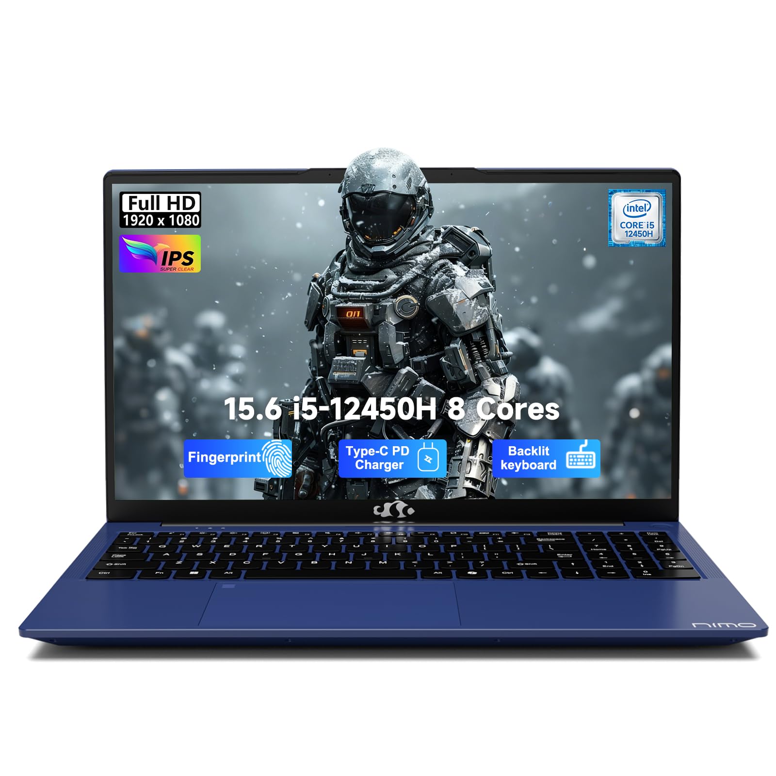 NIMO 15.6" IPS FHD-Laptop, Intel 6 Cores i3-1215U 8GB RAM 256GB SSD (Beat Ryzen 5 7520U, Up to 4.4GHz) Computer with 65W Type C Backlit Keyboard Fingerprint, for Home Student and Business