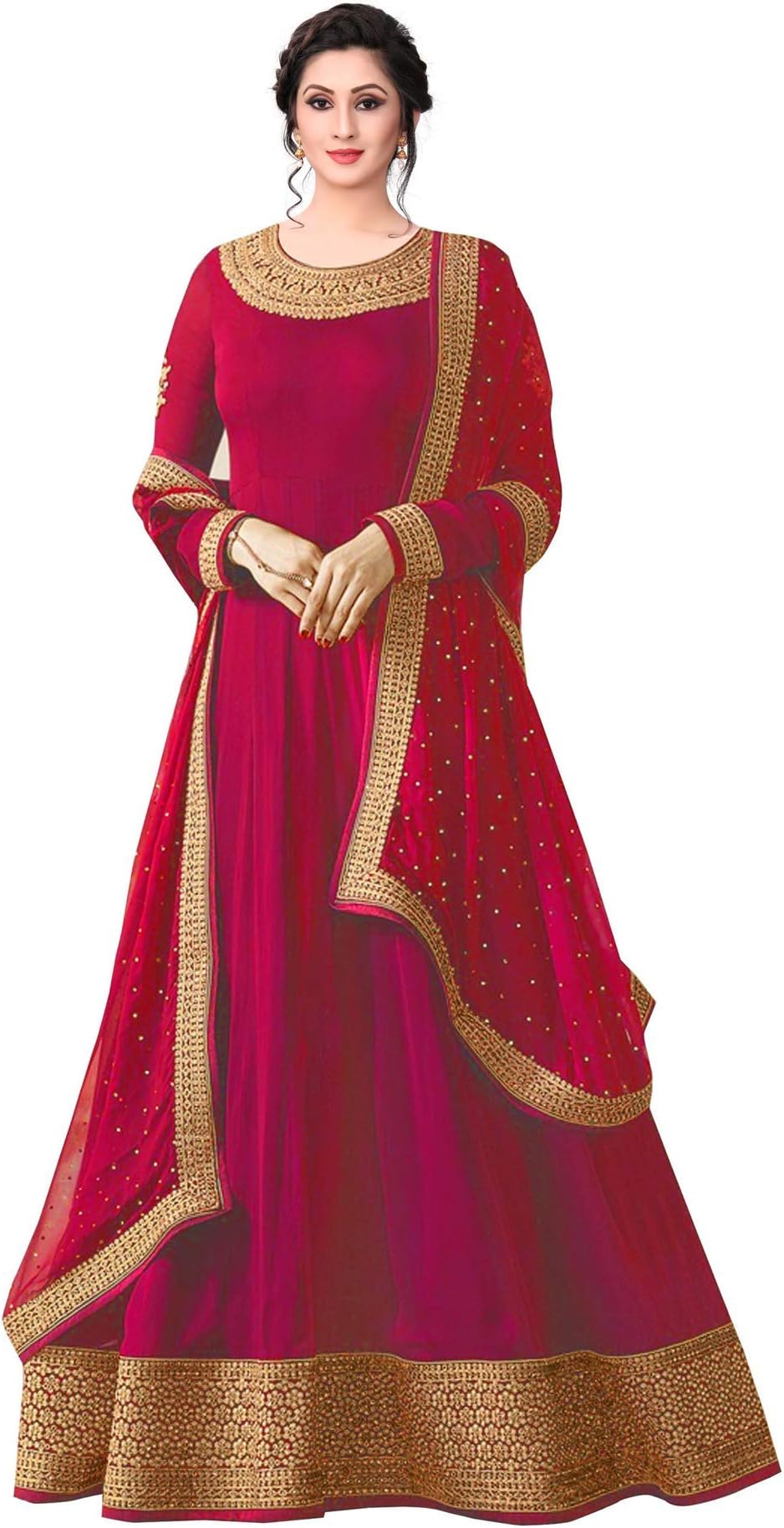 Indian Women's Faux Georgette Semi-Stitched Embroidered Salwar Suit (Free Size)