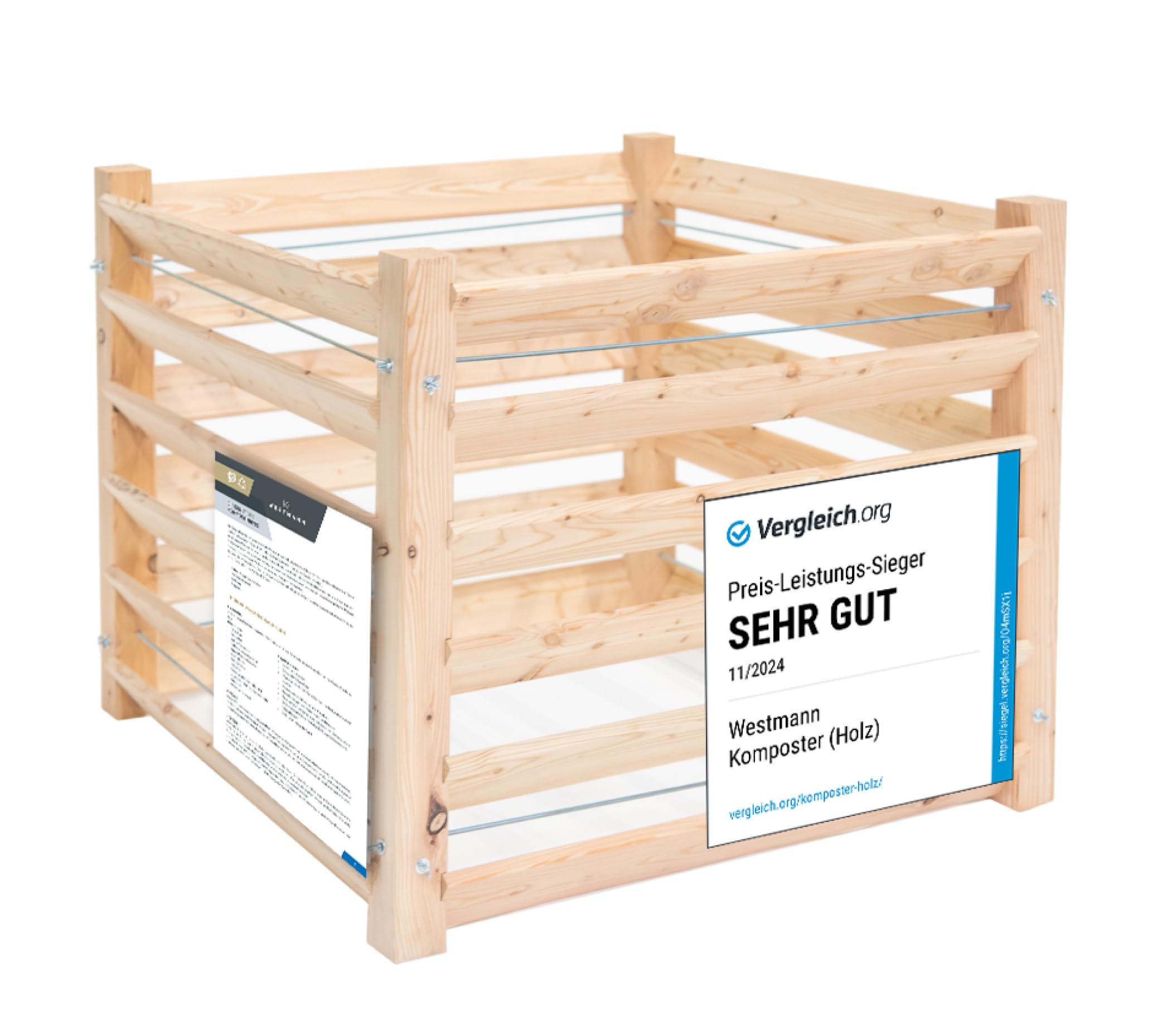 WESTMANN Komposter M aus Lärchenholz inkl. Kompostieranleitung| 100x100x80 cm Natur | Holzkomposter inklusive 800L Fassungsvermögen | Steckkomposter für Gartenkompostierung
