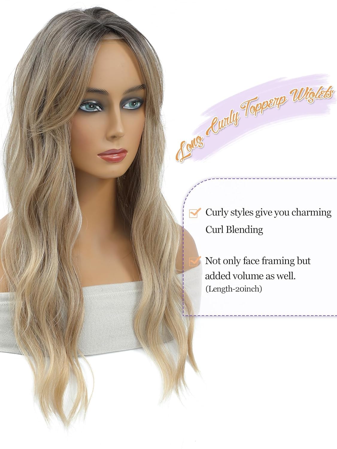 FINE PLUS Hair Topper 6.5"X6.5" Hair Toppers For Thinning Hair Women 20" Wiglets Ladies Clip in Fringe Toppers Clip in Hair Extension For Women - Image 4