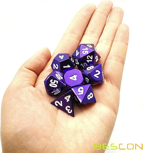 Miniatura 7 de bescon Juego de 7piezas Juego de dados de Metal pesado brillante color de Púrpura, colorido, macizo, metálico D & D Juego de dados poliédricos
