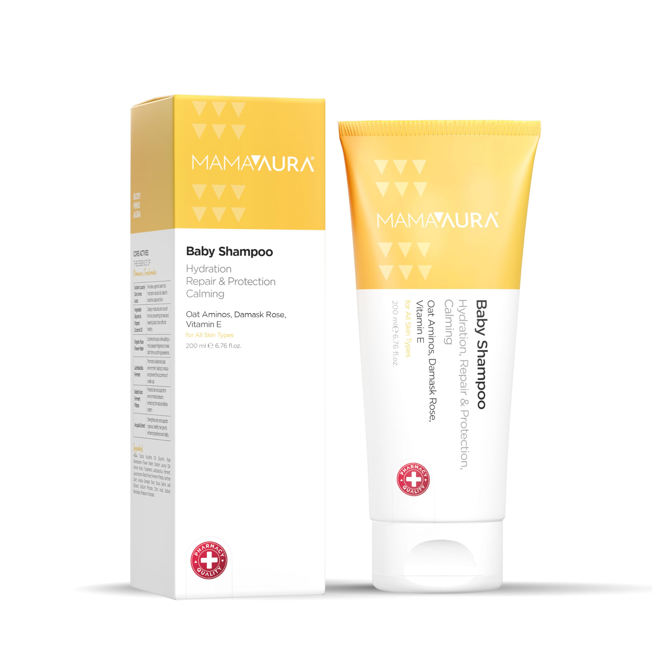 Mamaaura Baby Shampoo, Yenidoğanlar İçin Nazik Temizleyici, Göz Çevresine Uygun ve Konak Görünümünü Azaltmaya Yardımcı Bebek Şampuanı, 200 ml