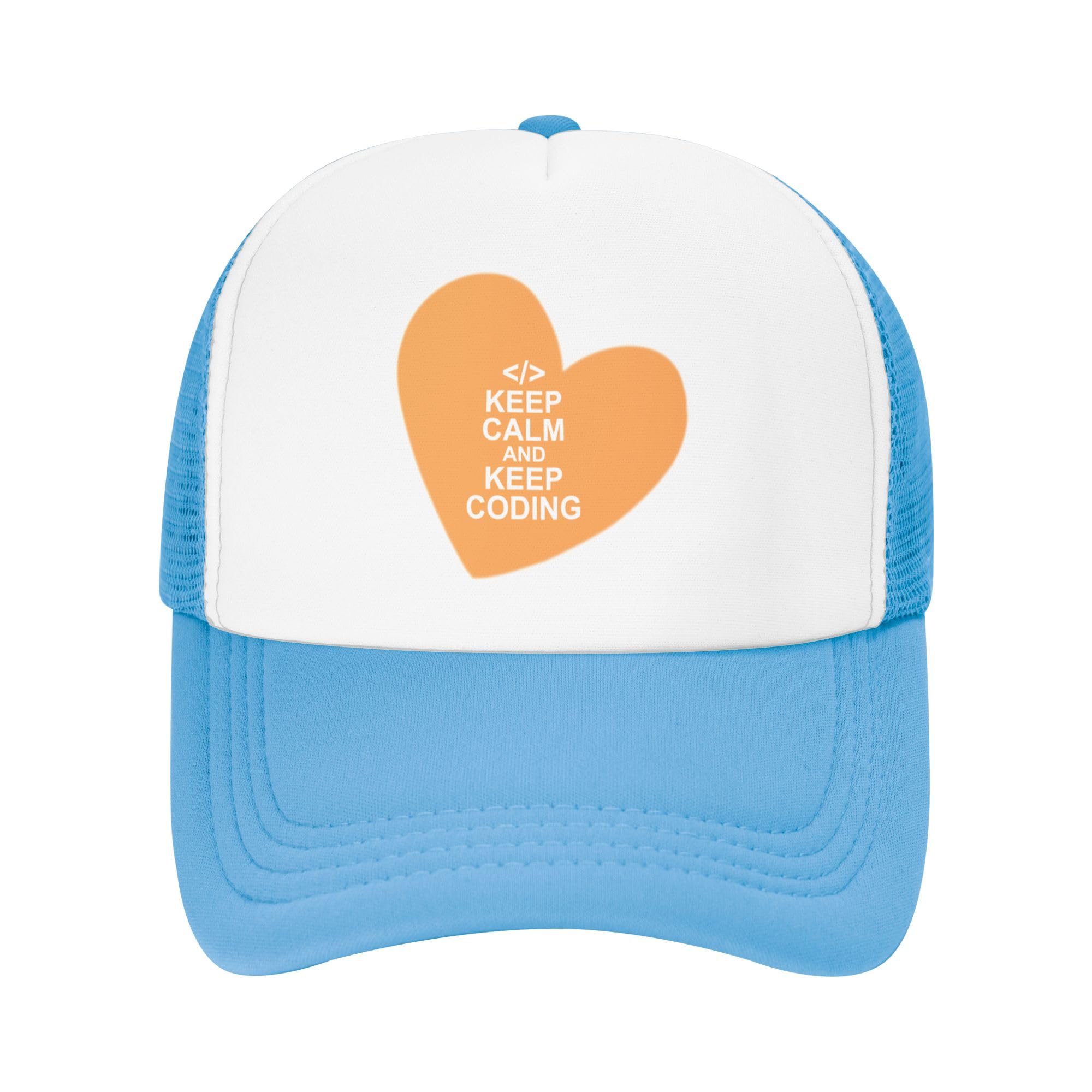 Keep Calm and Keep Coding Lightweight Mesh Baseball Hat Fishing Sun Cap Outdoor Casual Cap Sky Blue