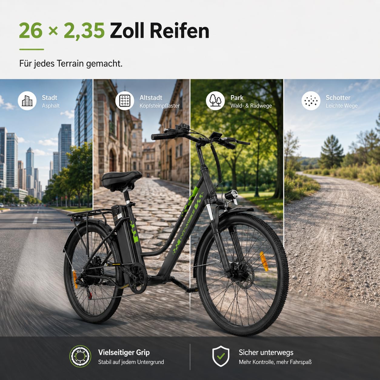 E-Bike 250W Motor 48V20 Akku 7-Gang mit Federdämpfung Scheibenbremsen | 25 km/h Höchstgeschwindigkeit, 100-120 km Reichweite, Scheibenbremsen, Herren & Damen, Stadt & Gelände