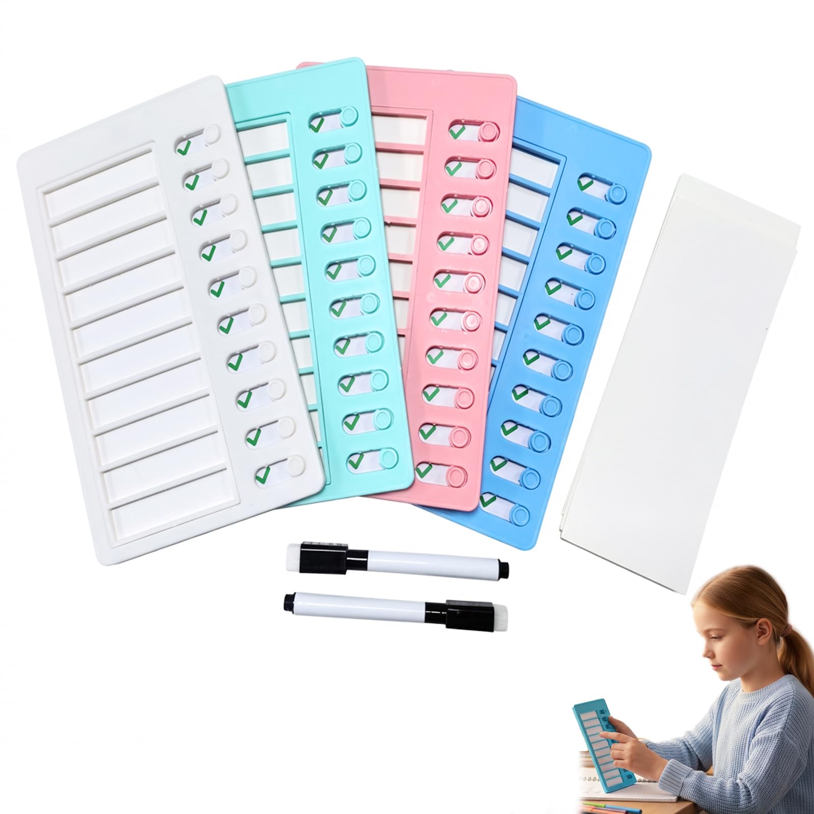 Chores Chart for Kids - 4 Pack DIY Checklist Board with 10 Cards, Daily Schedule Chore Chart, Visual Task Planner Chores Board for Family for Home School Learning