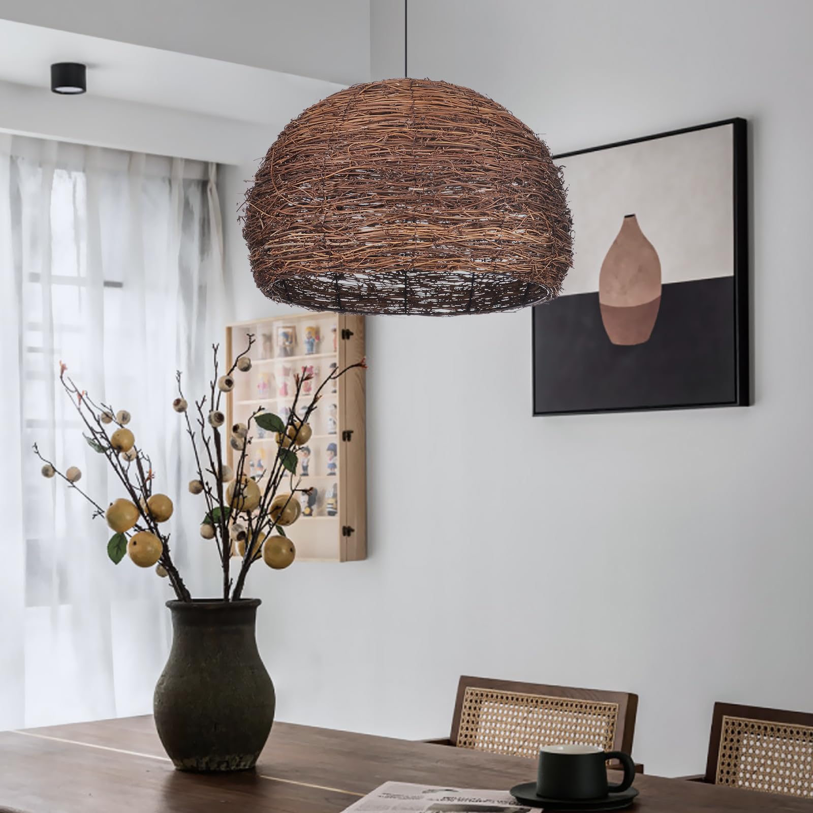 Arturesthome Boho Pendant Light Fixture Woven Chandelier Wicker Pendant Lighting for Kitchen Living Room Bedroom Entryway Hallway Foyer W 19.6″*H 12.9