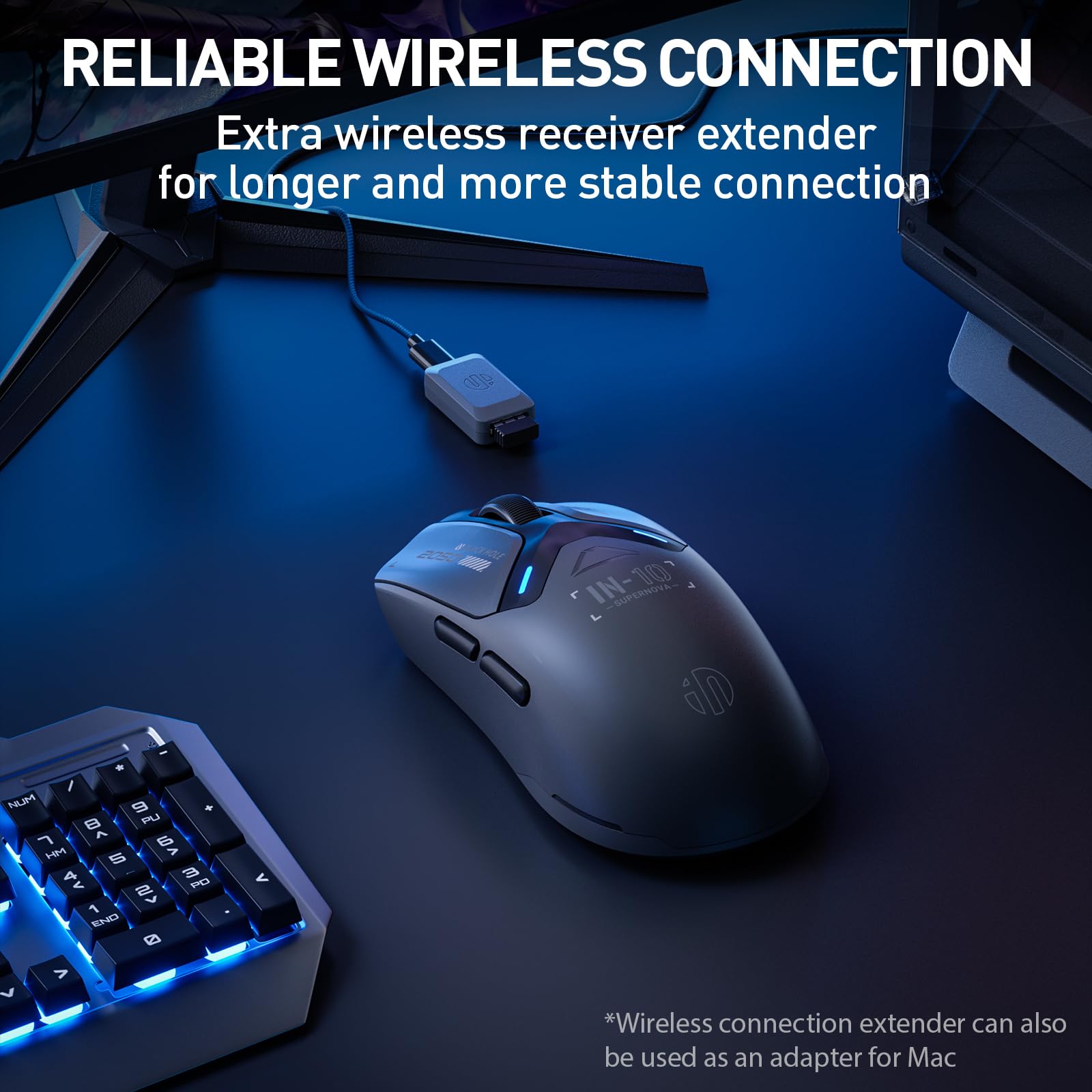 INPHIC IN10P - Mouse da gioco wireless superleggero, sensore 25K, 26.000 DPI, 5 pulsanti programmabili (IN10P-F)