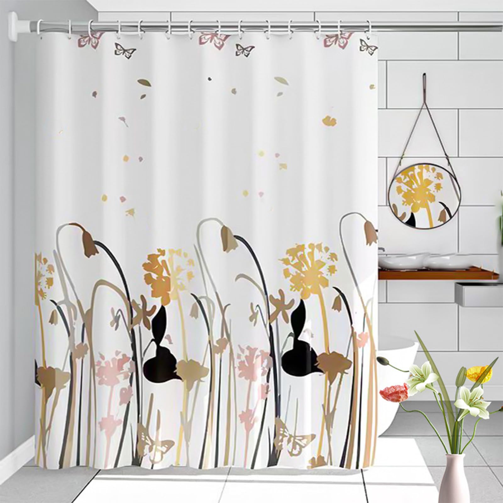 FOSDICK Shower Curtain Mould Proof Mildew Resistant, PEVA Bathroom Curtain Washable, Waterproof Shower Curtains with 6 Hooks