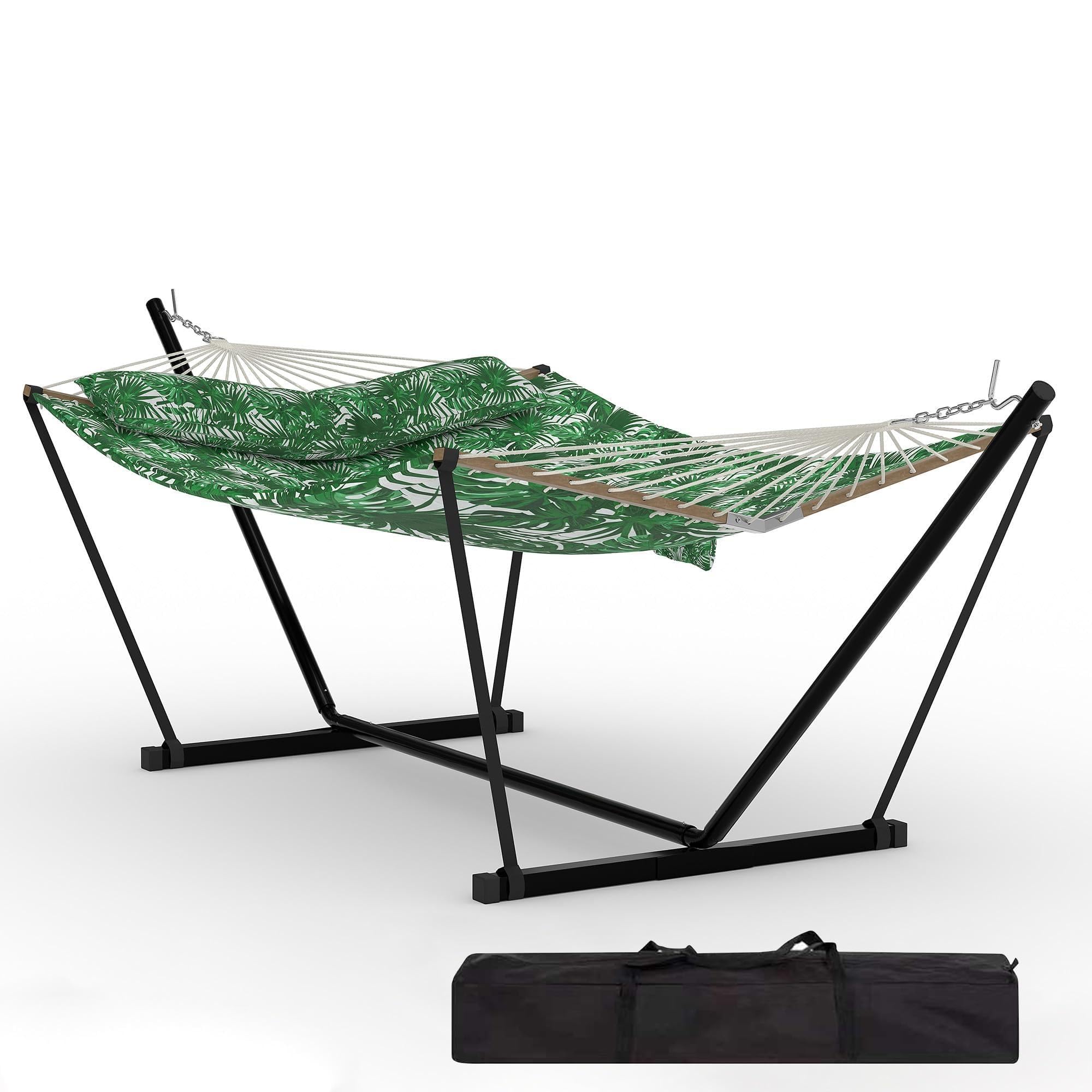 AffinityFurn Double Hammock with Heavy-Duty Steel Stand & Portable Carrying Bag, 2 Person Portable Hammock with Pillow & Pad, 450 Lbs Capacity, Indoor Outdoor Hammock for Patio Pool Backyard