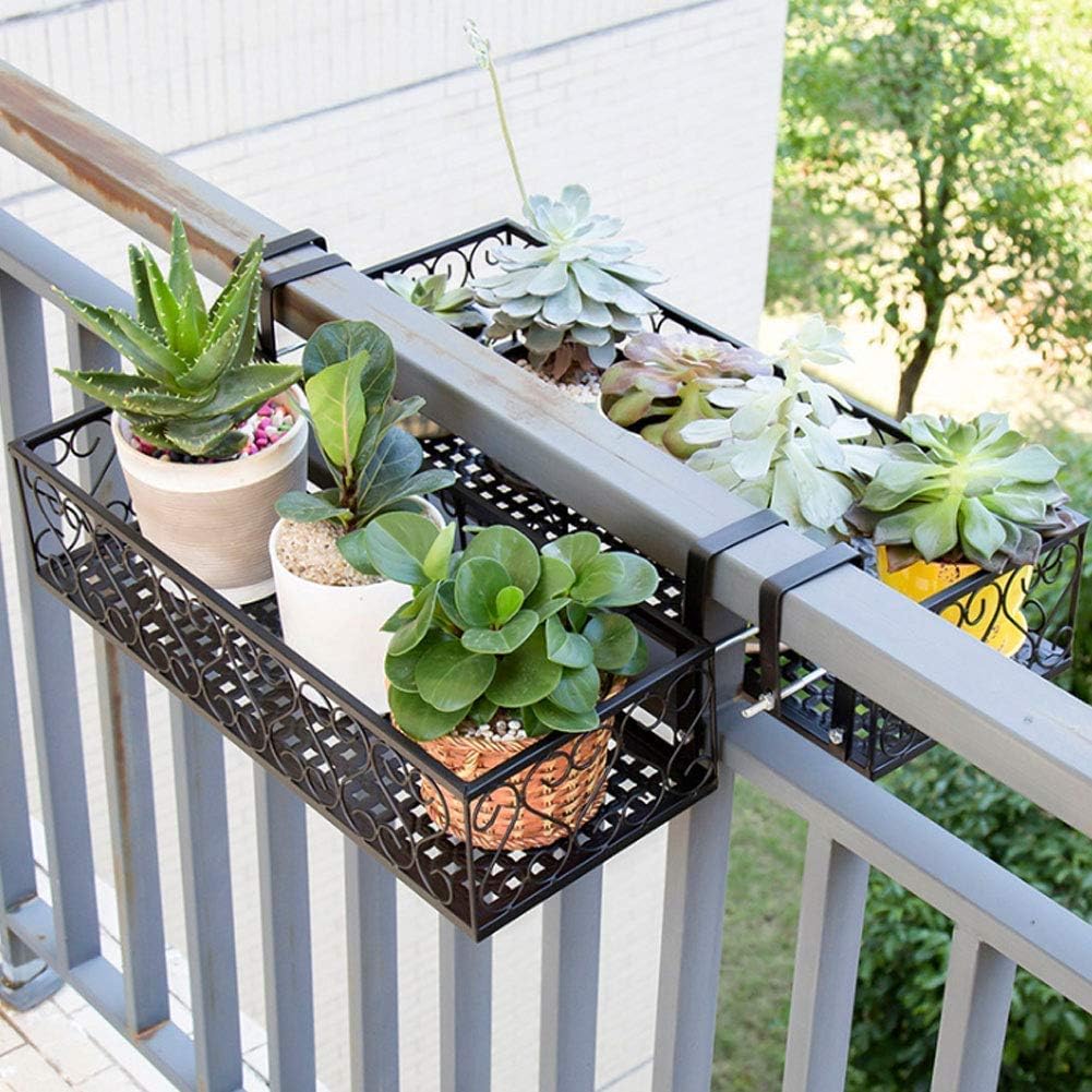 Balkon-Blumentopfständer, Schwarzes Balkon-Hängegeländer, Pflanzkorb, Blumentopfhalter, Pflanzeneisen, Zaun, Topfständer, Montiert, Rechteckige Pflanzenkörbe, Regaldekoration