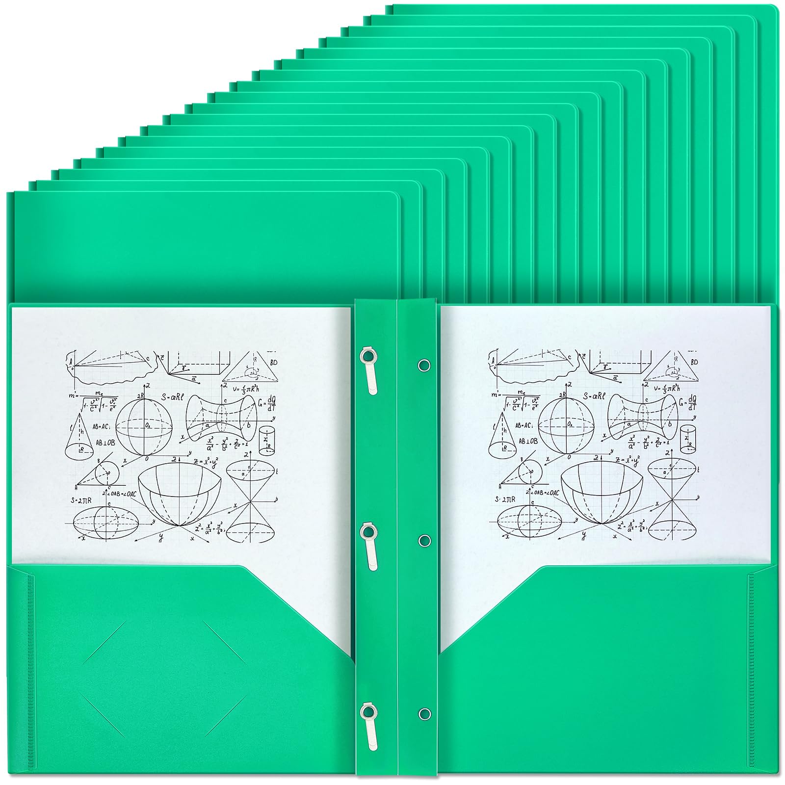 Yeaqee 60 Pcs Green Plastic Folders with Pockets and Prongs Plastic Folder 2 Pockets 3 Prongs with Card Slot for Office, School for Students, Teachers, Office Workers