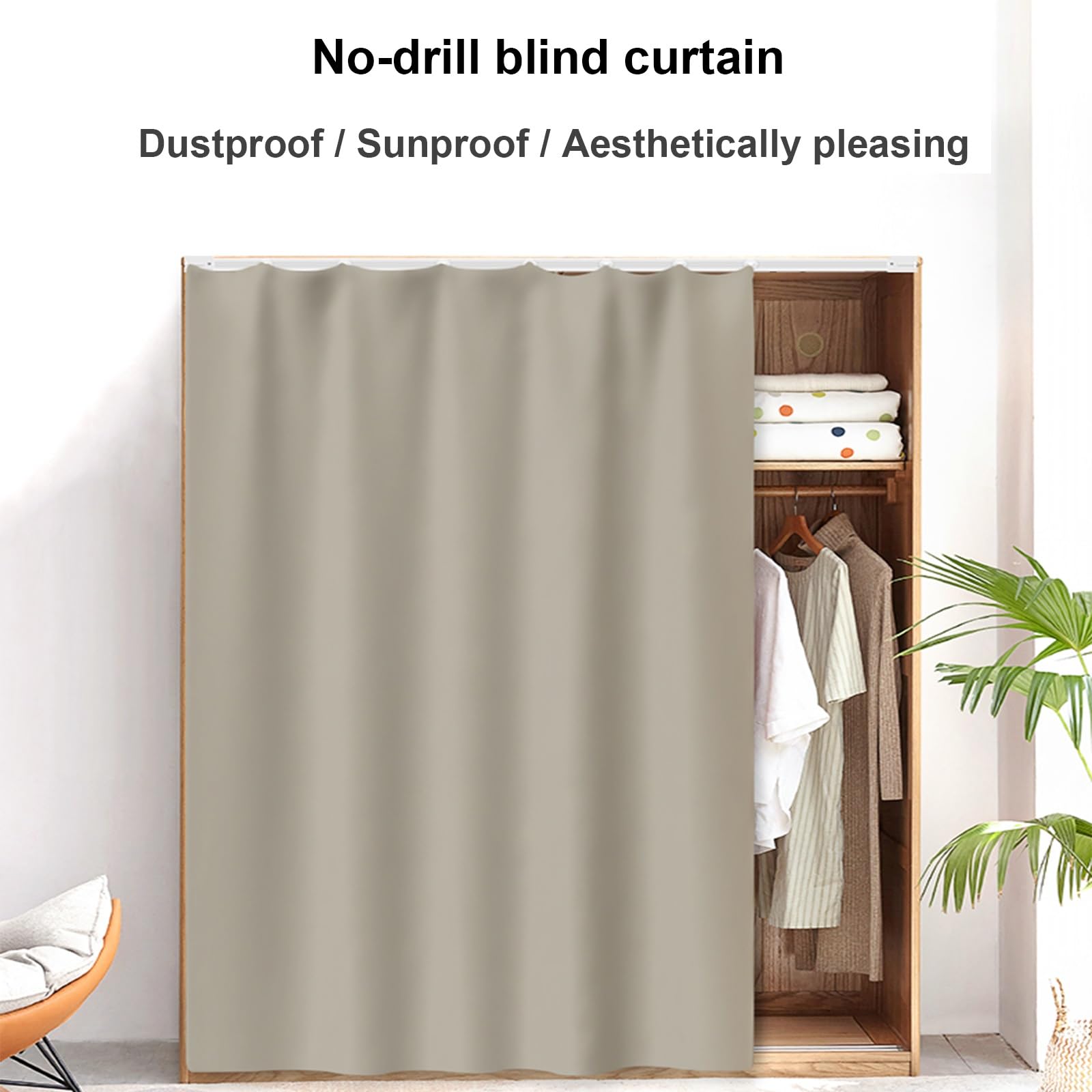 NEPHRA Tendina Sottolavello Cucina Autoadesivo in Flanella e Tende Scorrevoli per Armadi con Binario Scorrevole, per Armadio Camera da Letto Soggiorno Bagno (L × A)(Gray,190 x 100 cm)
