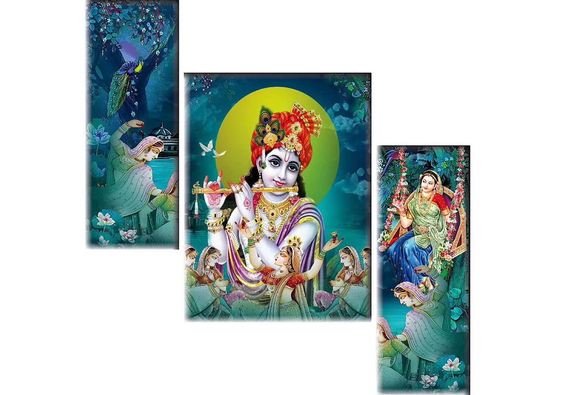 SAF Set of 3 Radhe Krishna UV textured self adeshive Painting 18 Inch X 12 Inch SANFJM31964