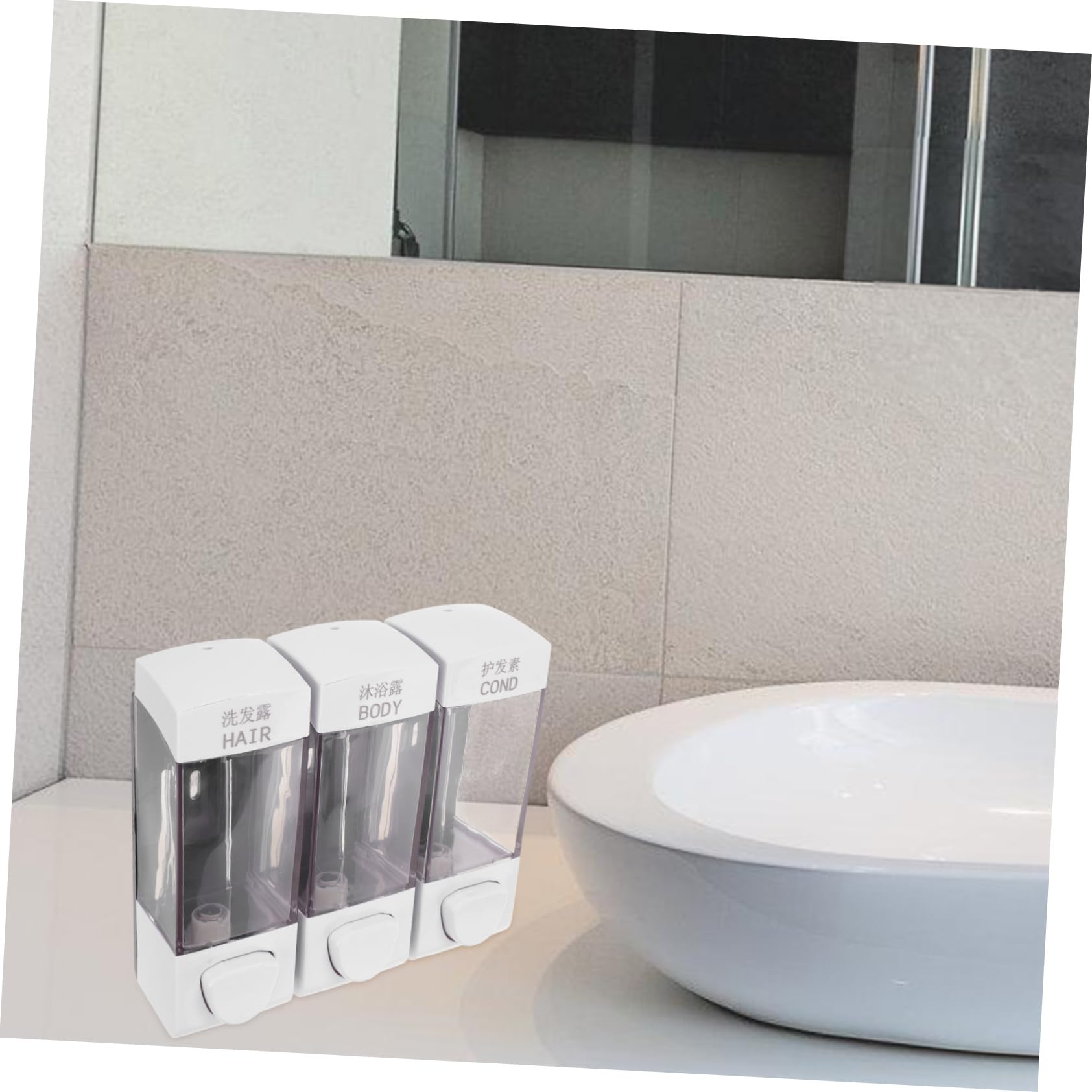 Dispenser Sapone e Shampoo da Muro, 3 Scomparti, 1050ml, Abs, Installazione Facile, per Bagno e Doccia