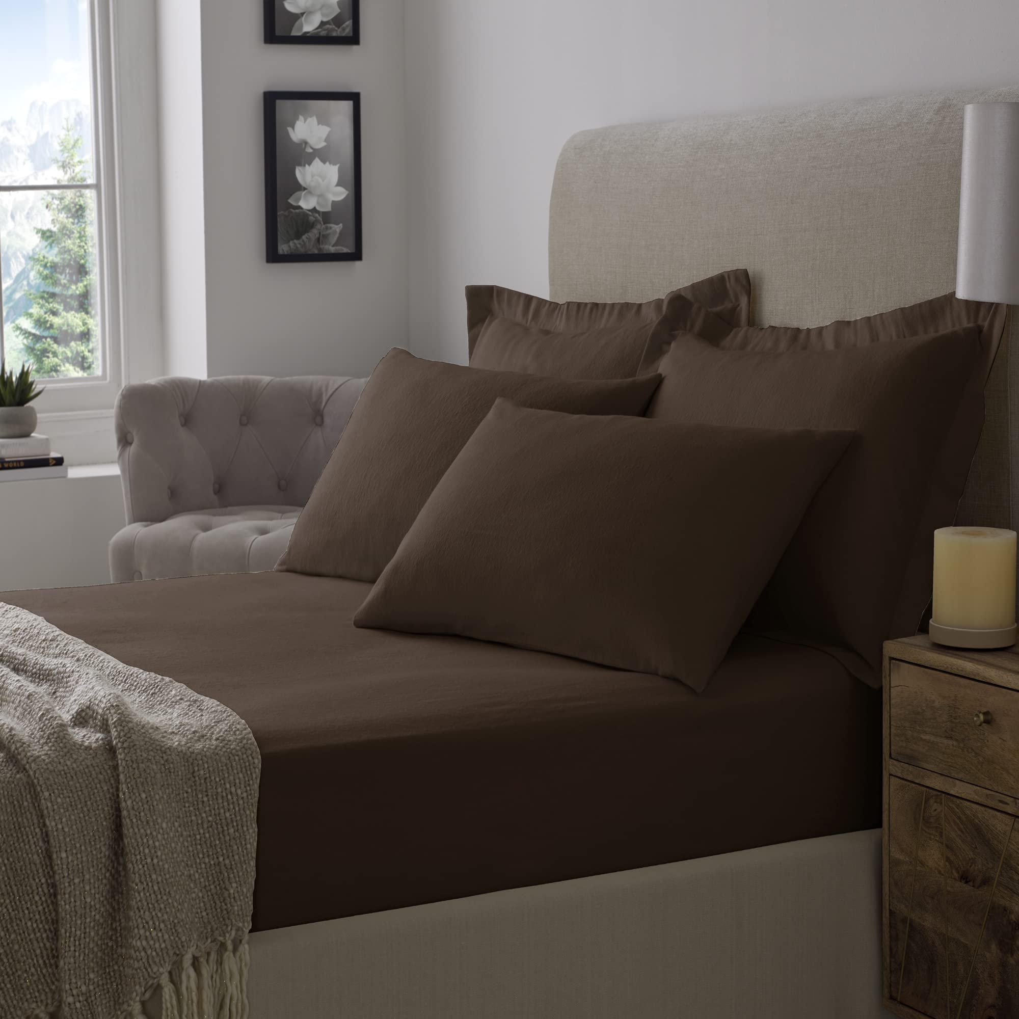 Xquisite Home Furnishings Brown Flannelette 100% Brushed Cotton Soft 16"/40Cm Extra Deep Fitted Sheets (Single, )