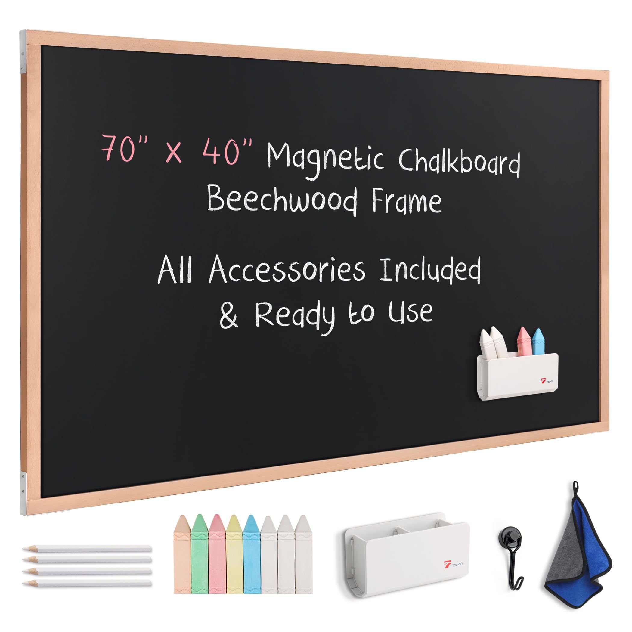 Photo 1 of TOWON Magnetic Chalkboard Wall, 70x40 in, Solid Wood Frame, Natural